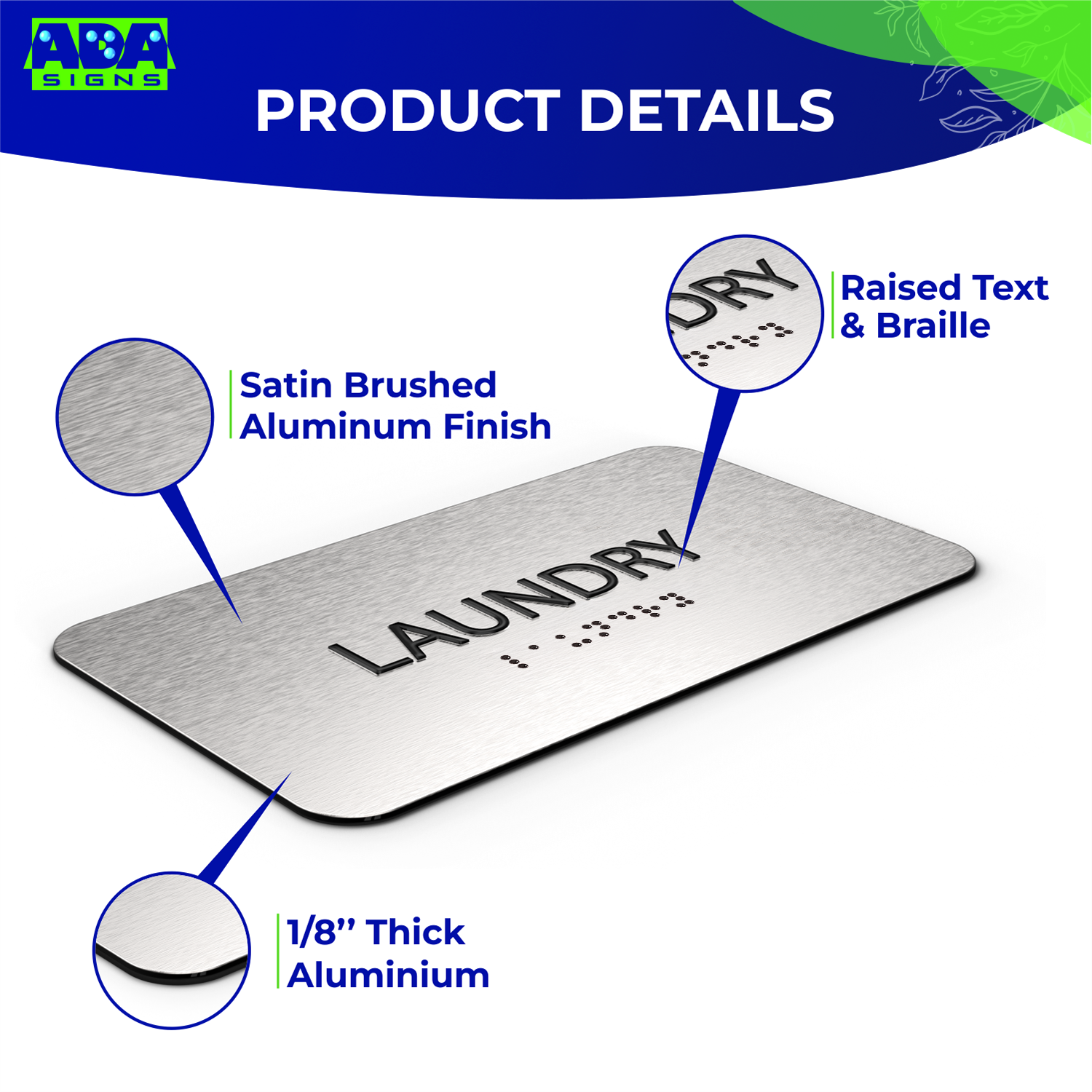 LAUNDRY Sign - Brushed Silver Aluminum - ADA Compliant