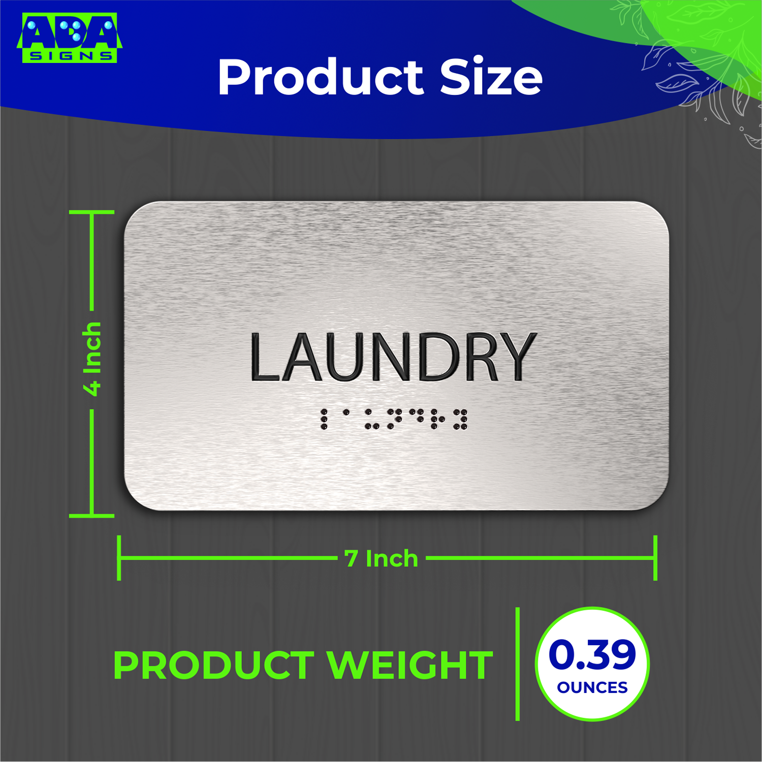 LAUNDRY Sign - Brushed Silver Aluminum - ADA Compliant