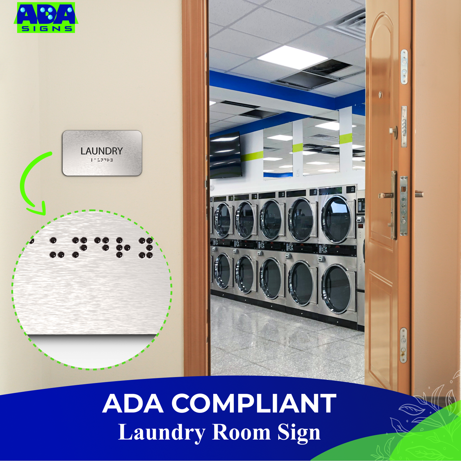 LAUNDRY Sign - Brushed Silver Aluminum - ADA Compliant