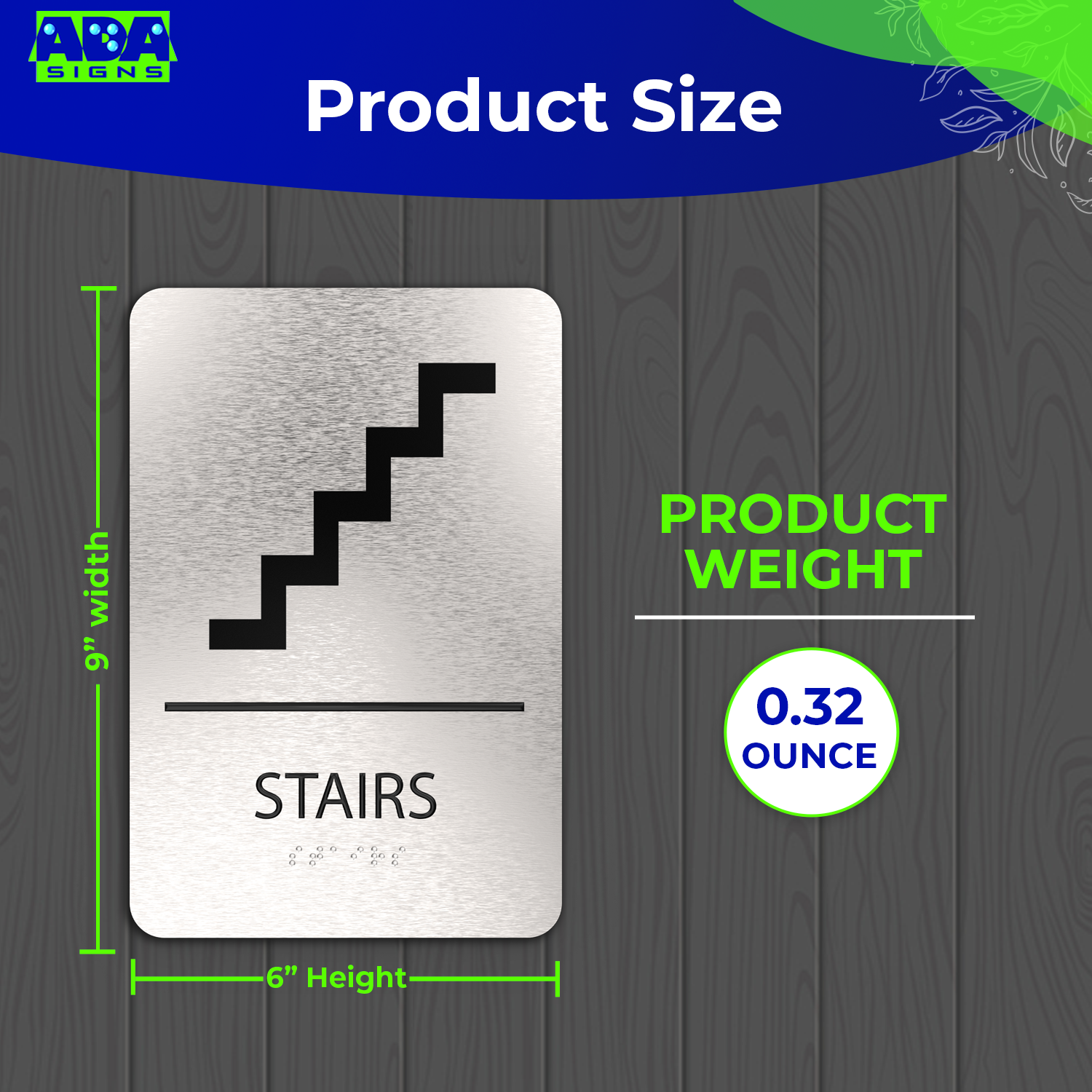 STAIRS Sign  - Brushed Silver Aluminum - ADA Compliant