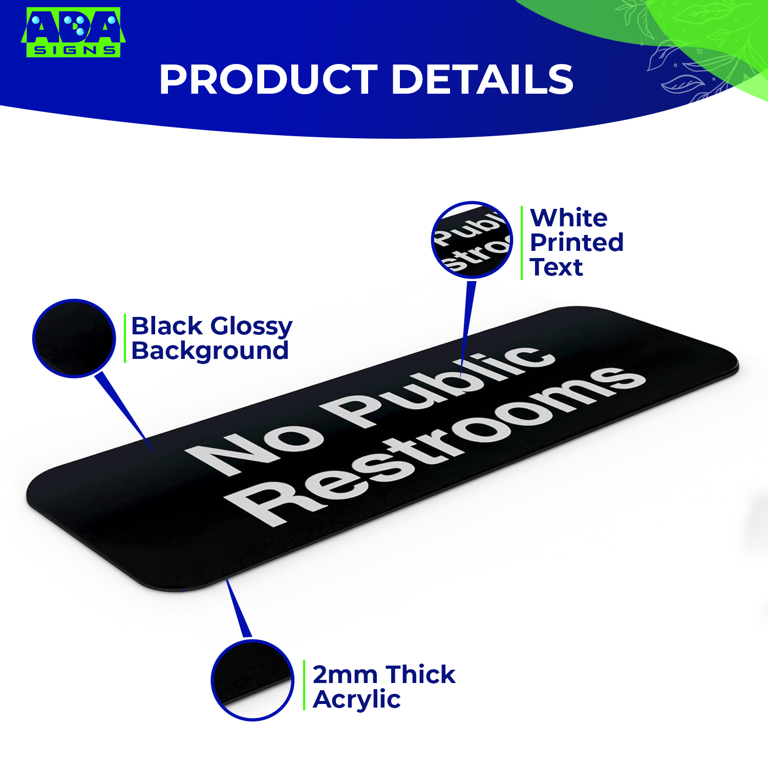 No Public Restrooms Sign - Black Acrylic - SET OF 3