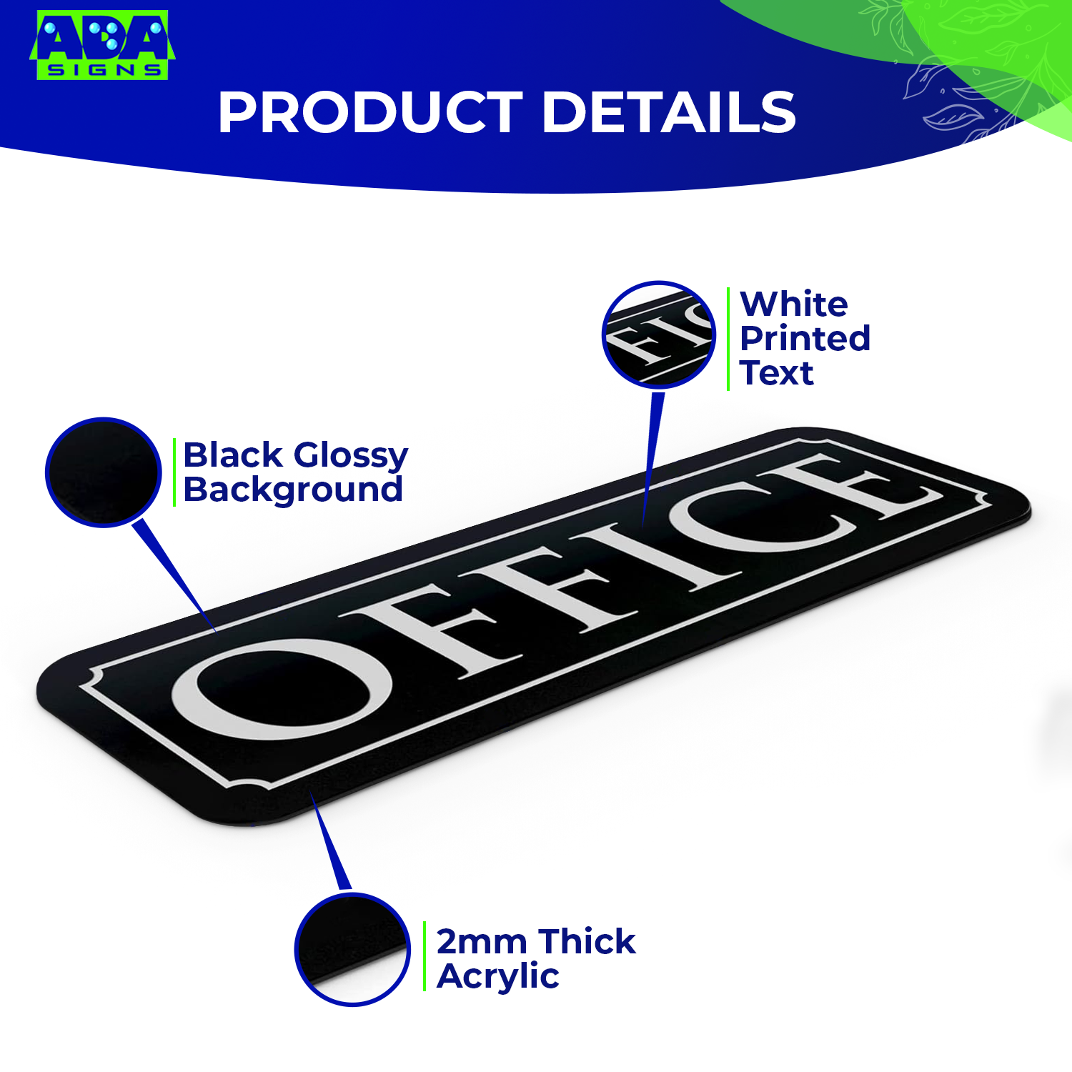 Office Door Sign - Black Acrylic - SET OF 3