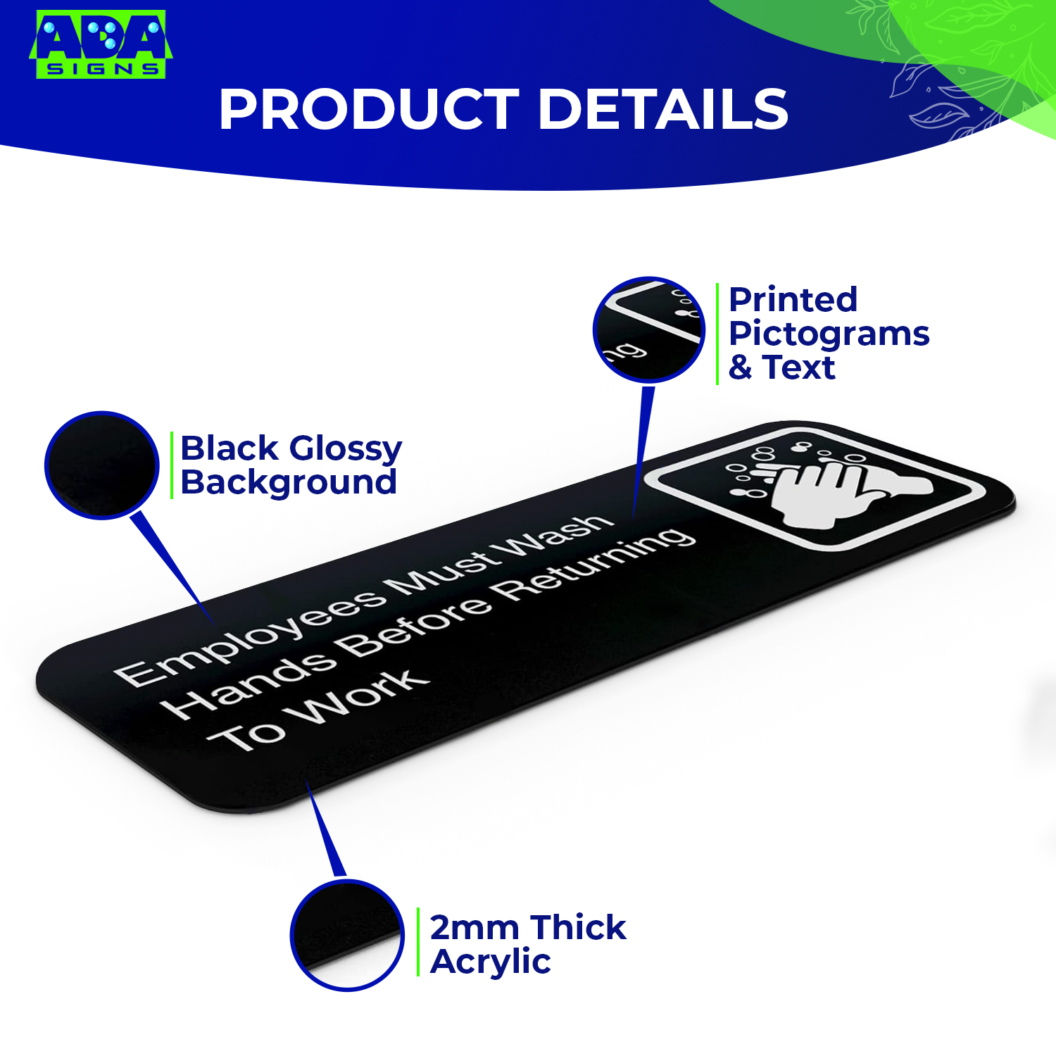 EMPLOYEES MUST WASH HANDS BEFORE RETURNING TO WORK - Black Acrylic - SET OF 3