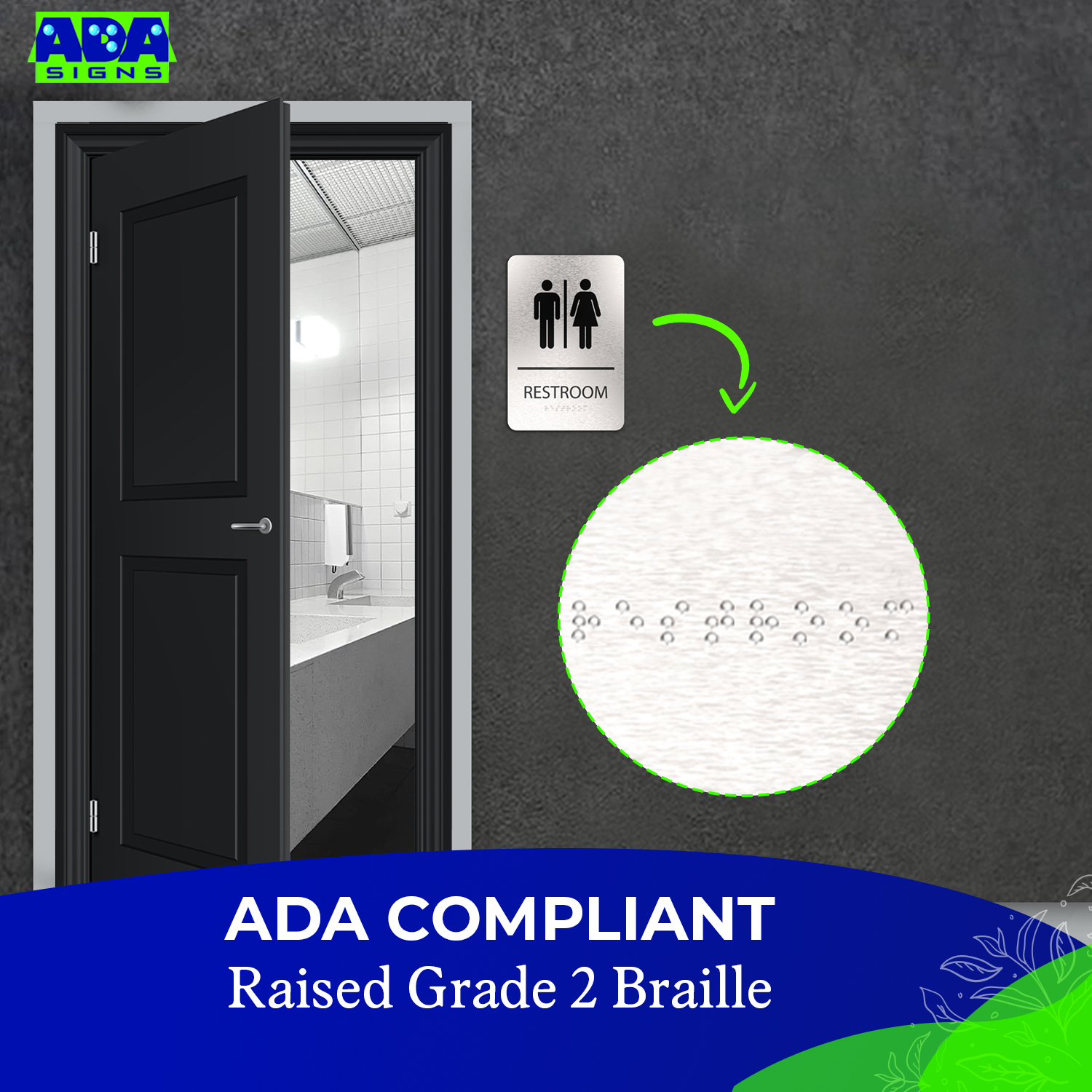 UNISEX Restroom Sign with Man & Woman Symbols, Non Accessible - Brushed Silver Aluminum - ADA Compliant