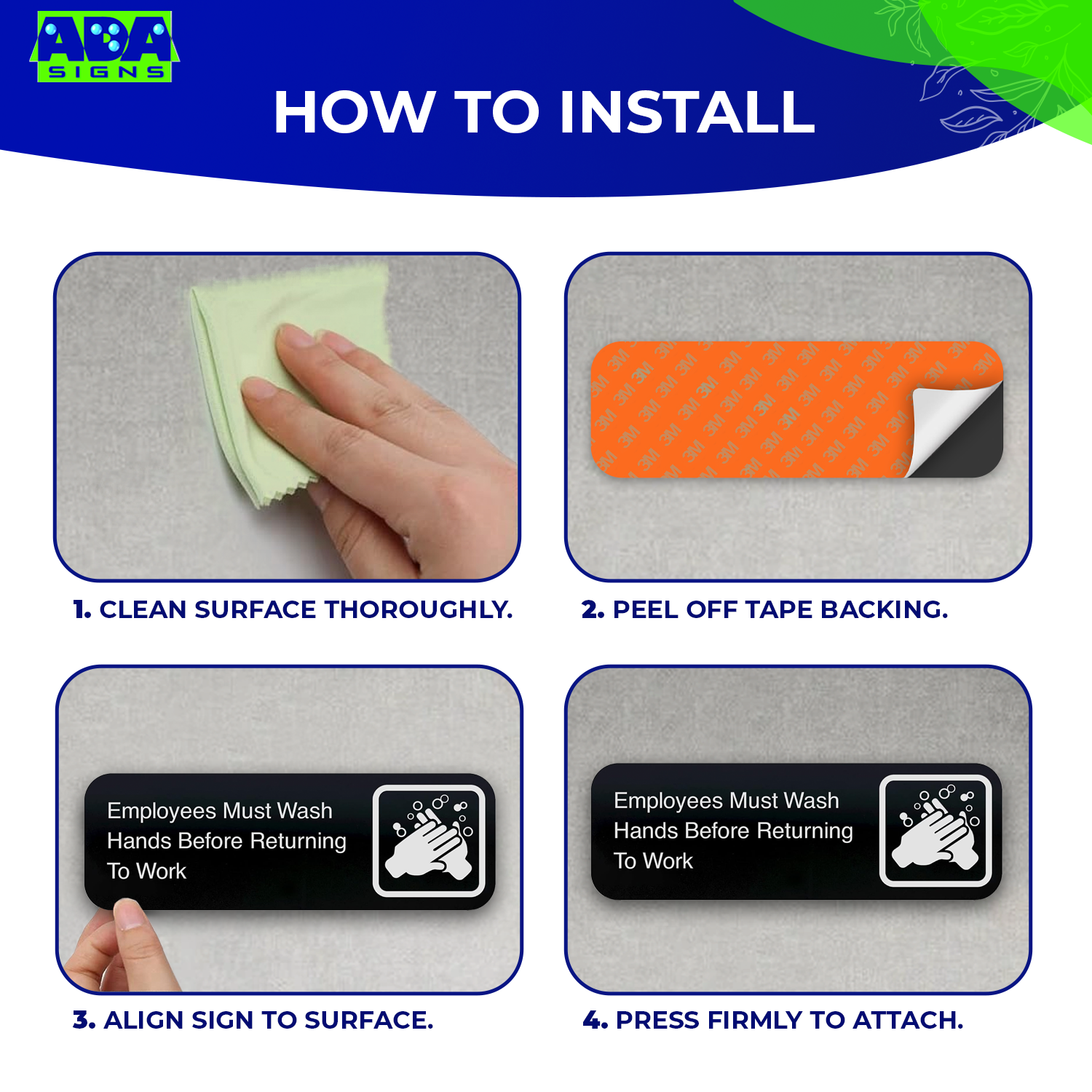 EMPLOYEES MUST WASH HANDS BEFORE RETURNING TO WORK - Black Acrylic - SET OF 3