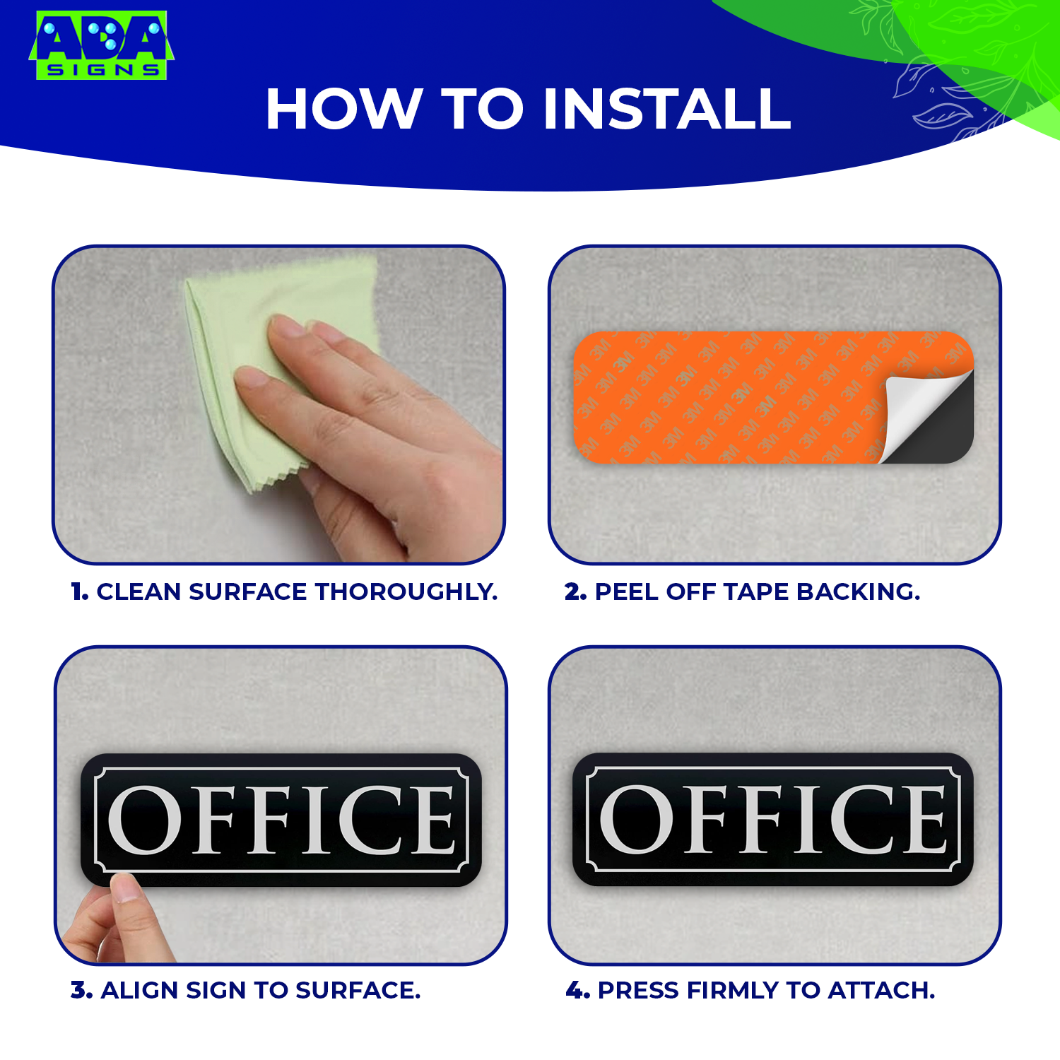 Office Door Sign - Black Acrylic - SET OF 3