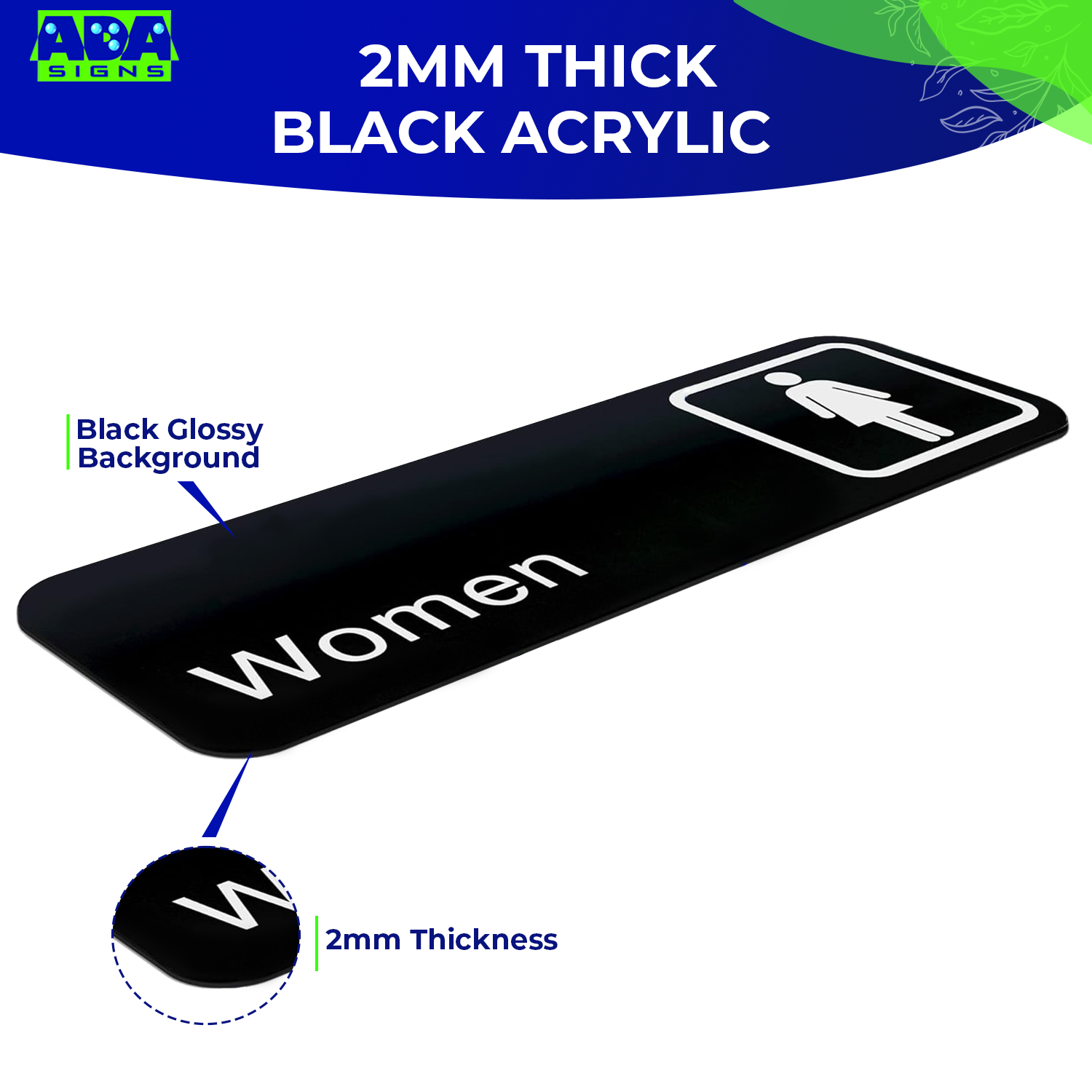 WOMEN Restroom Sign, Women Symbol - Black Acrylic