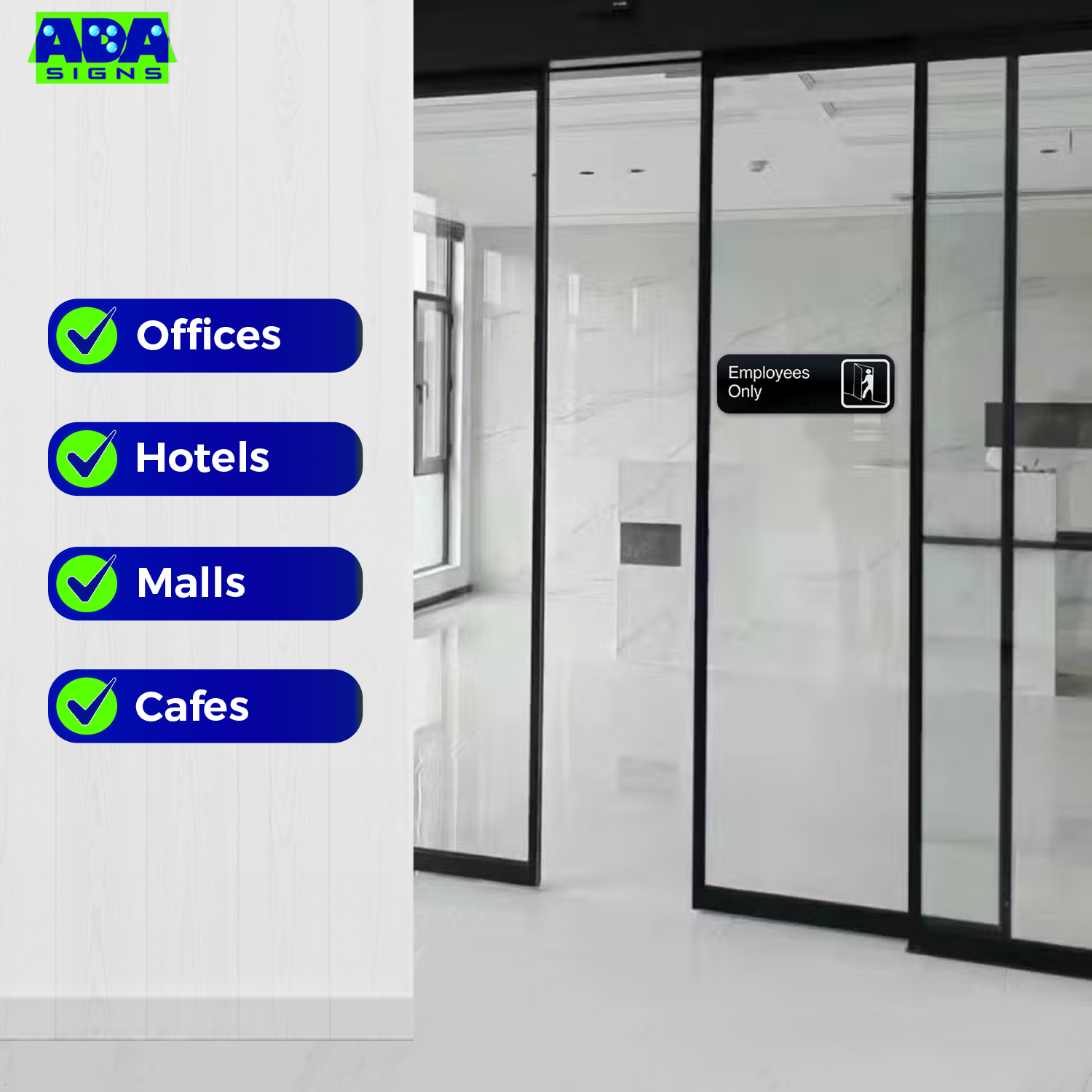 EMPLOYEES ONLY Sign - Black Acrylic - SET OF 3