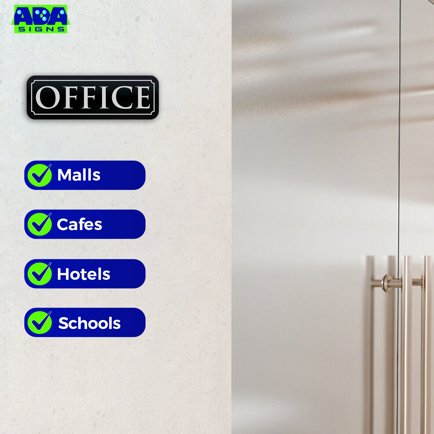 Office Door Sign - Black Acrylic - SET OF 3