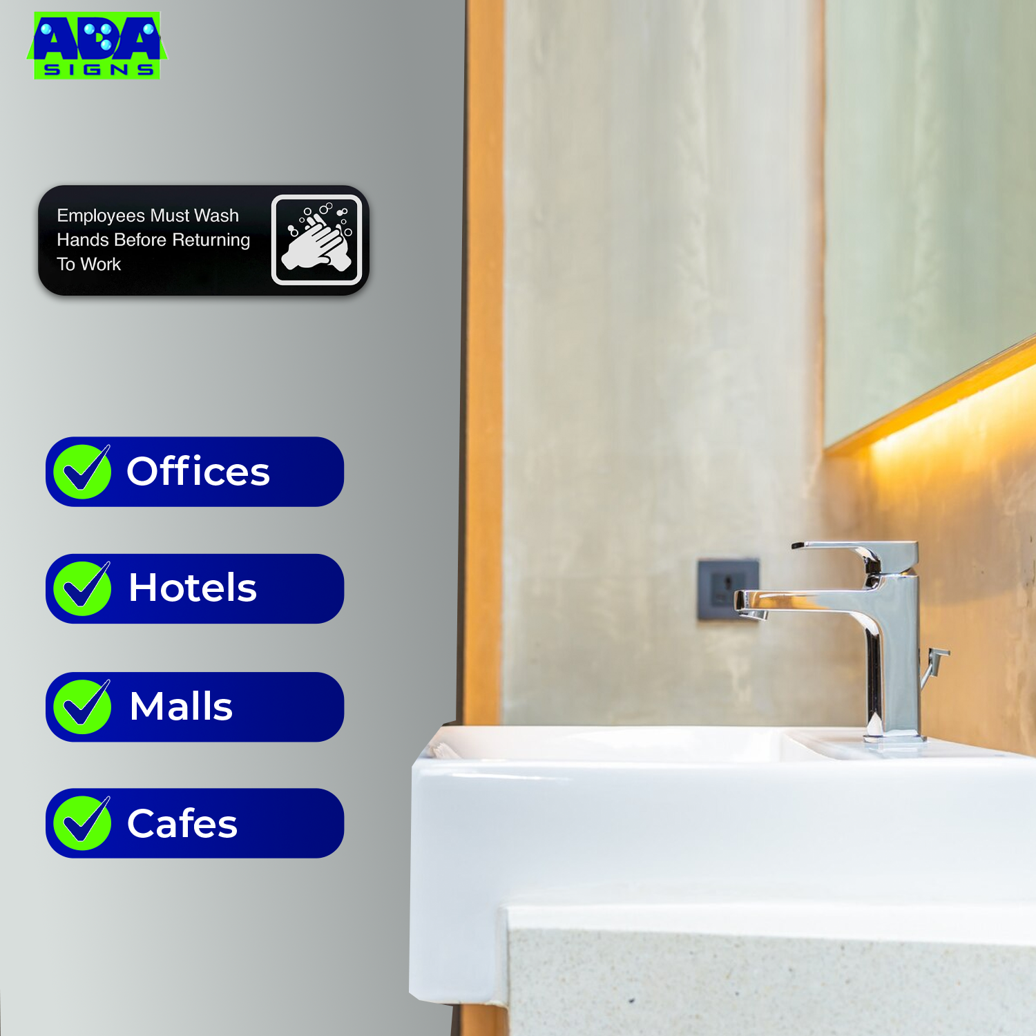 EMPLOYEES MUST WASH HANDS BEFORE RETURNING TO WORK - Black Acrylic - SET OF 3