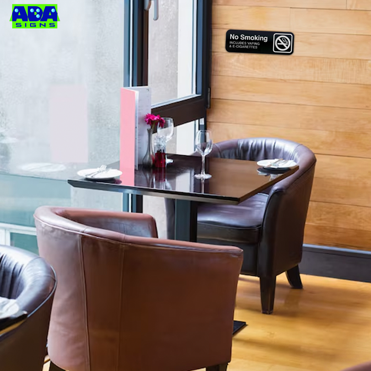 NO SMOKING VAPING & E-CIGARETTES -  Black Acrylic - SET OF 3