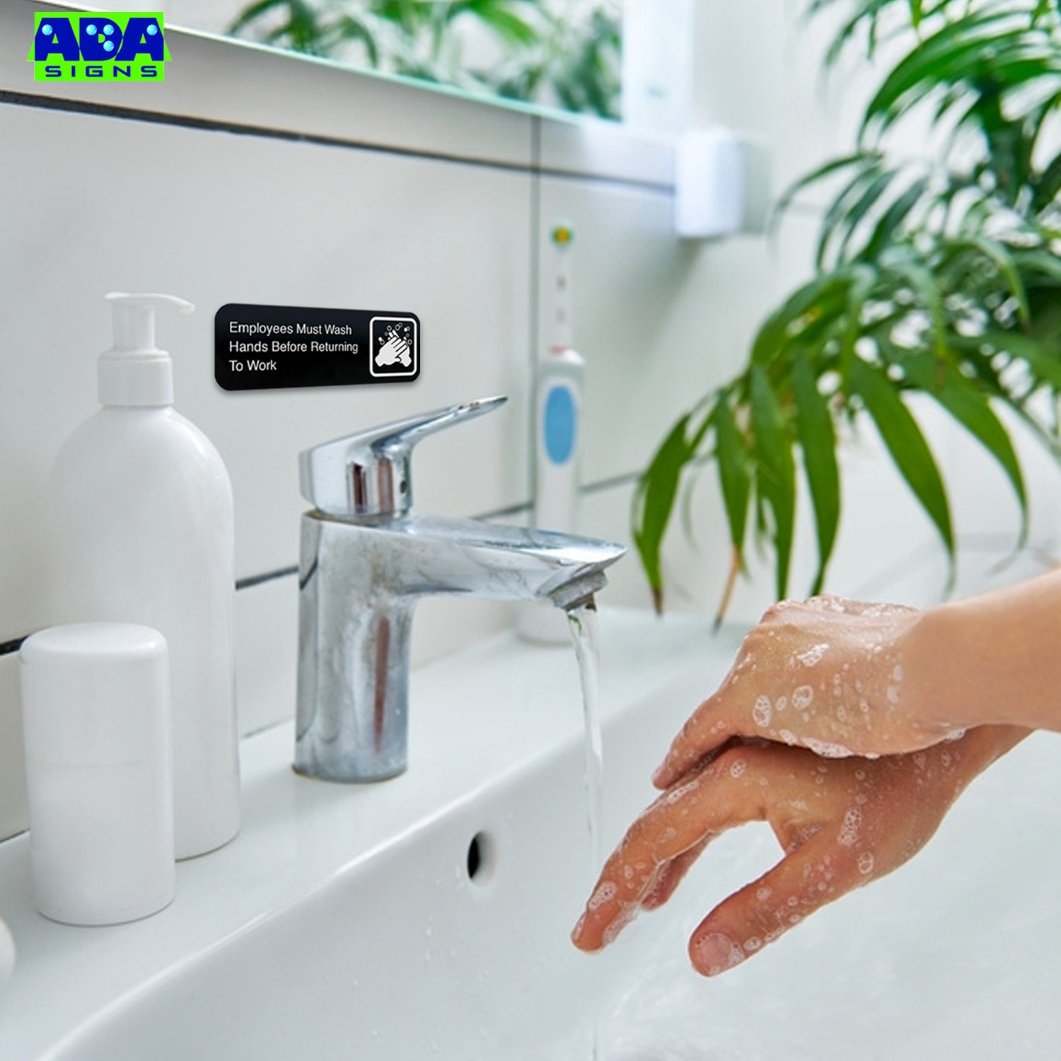 EMPLOYEES MUST WASH HANDS BEFORE RETURNING TO WORK - Black Acrylic - SET OF 3