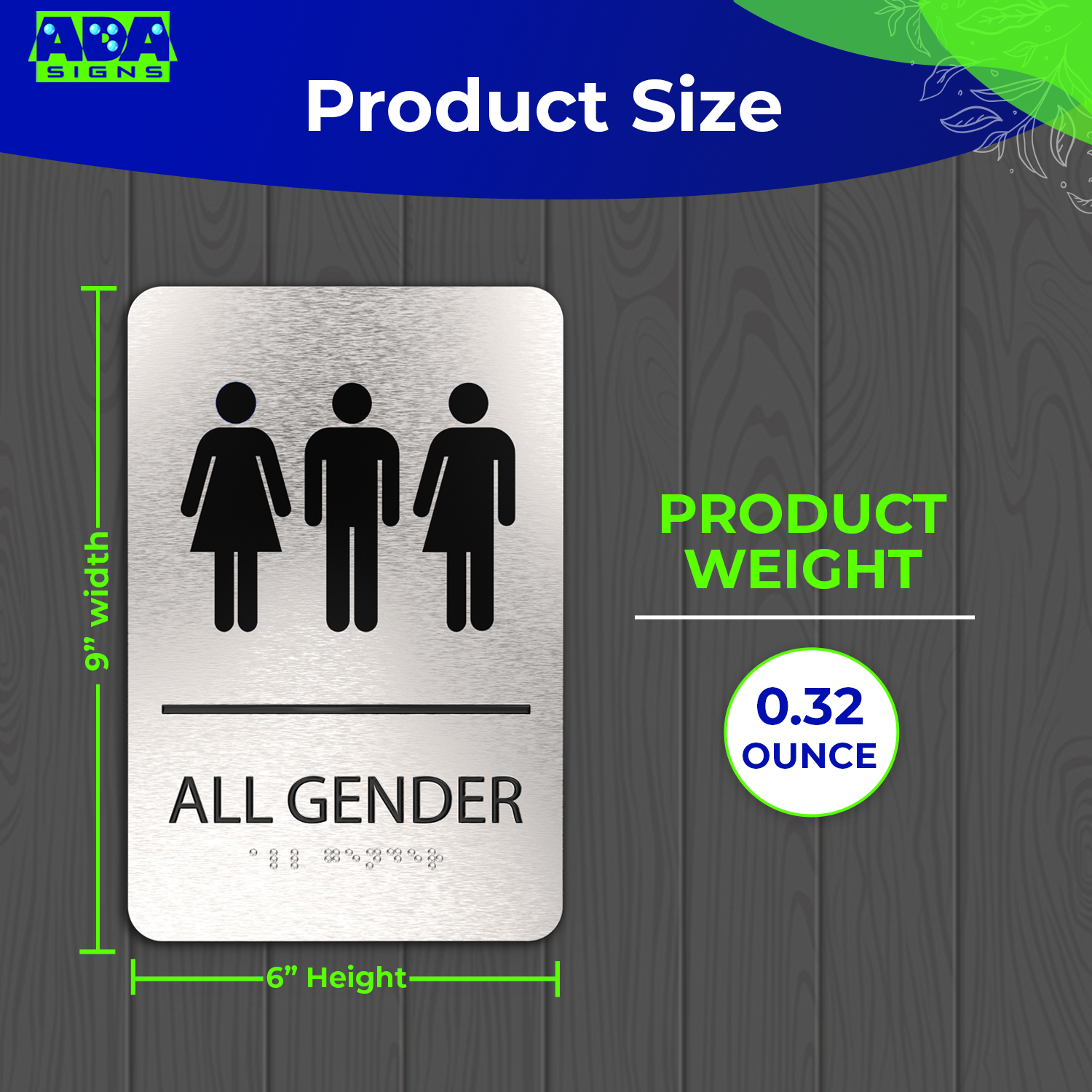 ALL GENDER Restroom Sign with Man, Woman & Blended Symbols, Non Accessible - Brushed Silver Aluminum - ADA Compliant