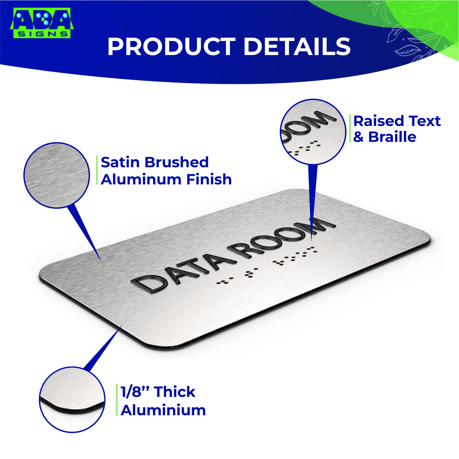 DATA ROOM Sign - Brushed Silver Aluminum - ADA Compliant