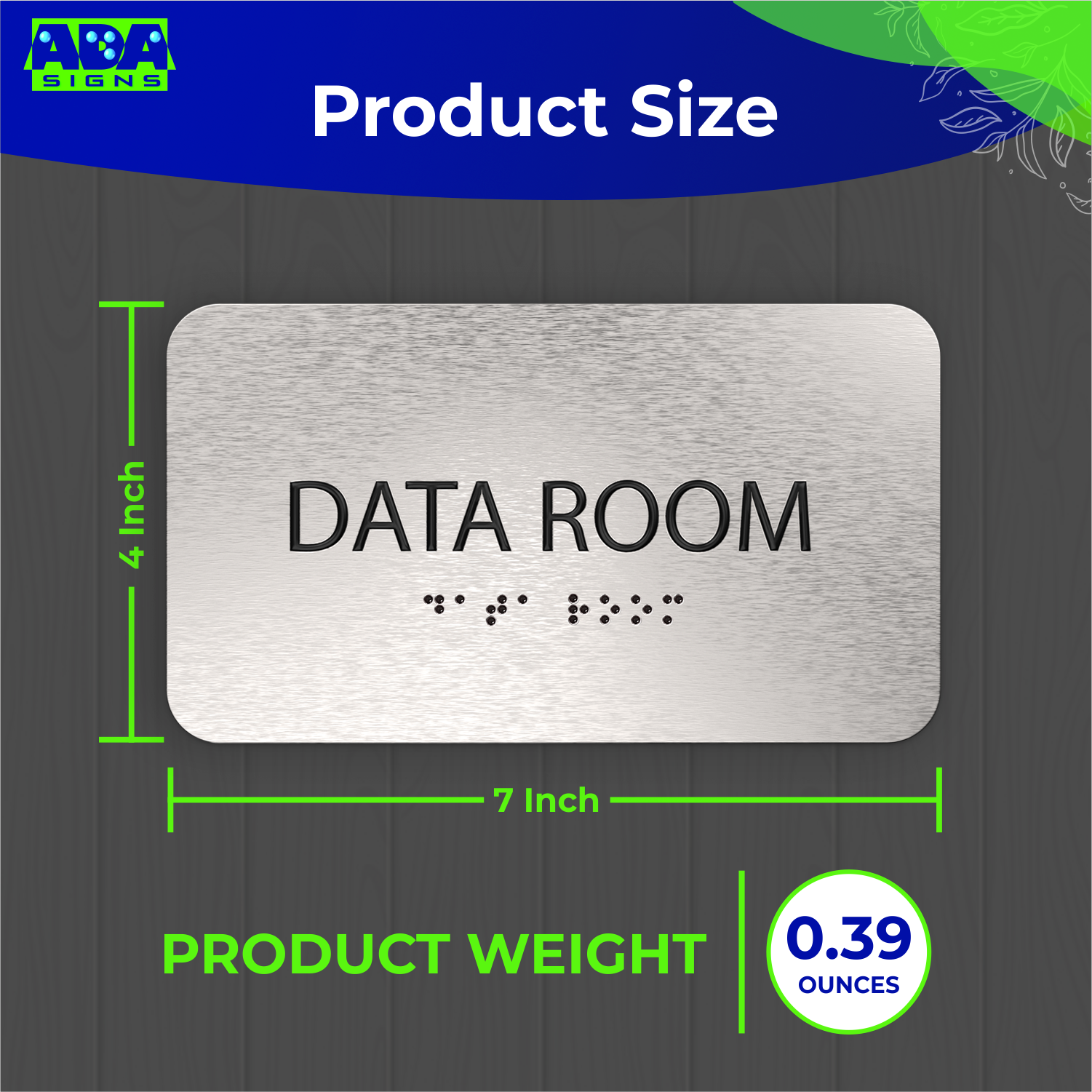DATA ROOM Sign - Brushed Silver Aluminum - ADA Compliant