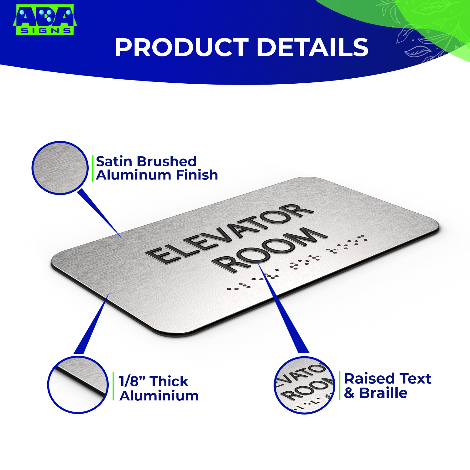 ELEVATOR ROOM Sign - Brushed Silver Aluminum - ADA Compliant