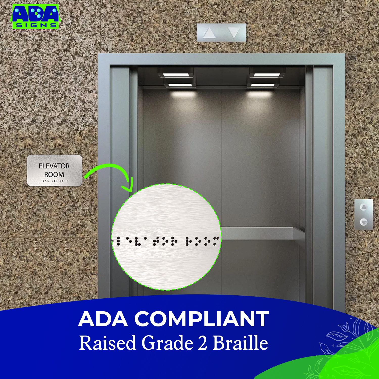 ELEVATOR ROOM Sign - Brushed Silver Aluminum - ADA Compliant