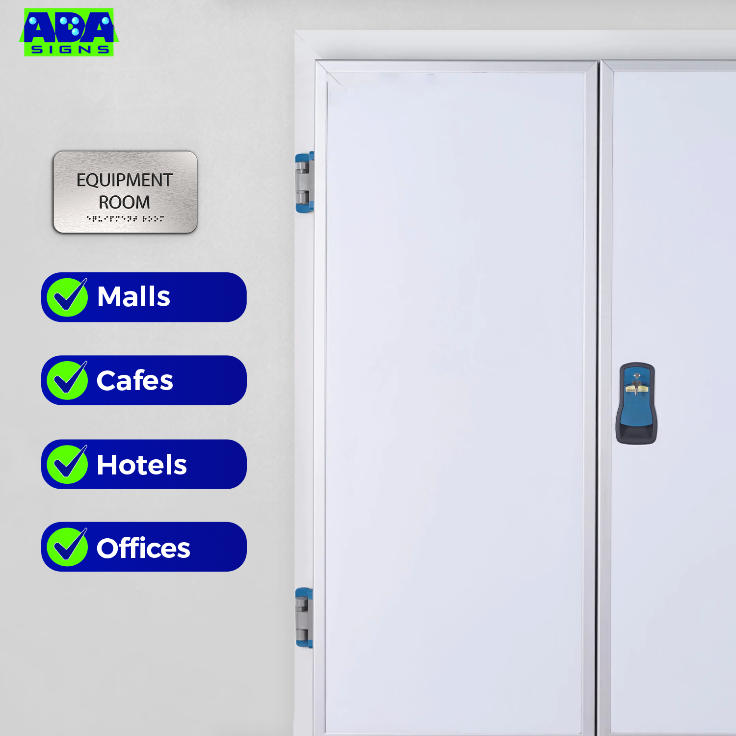 EQUIPMENT ROOM Sign - Brushed Silver Aluminum - ADA Compliant