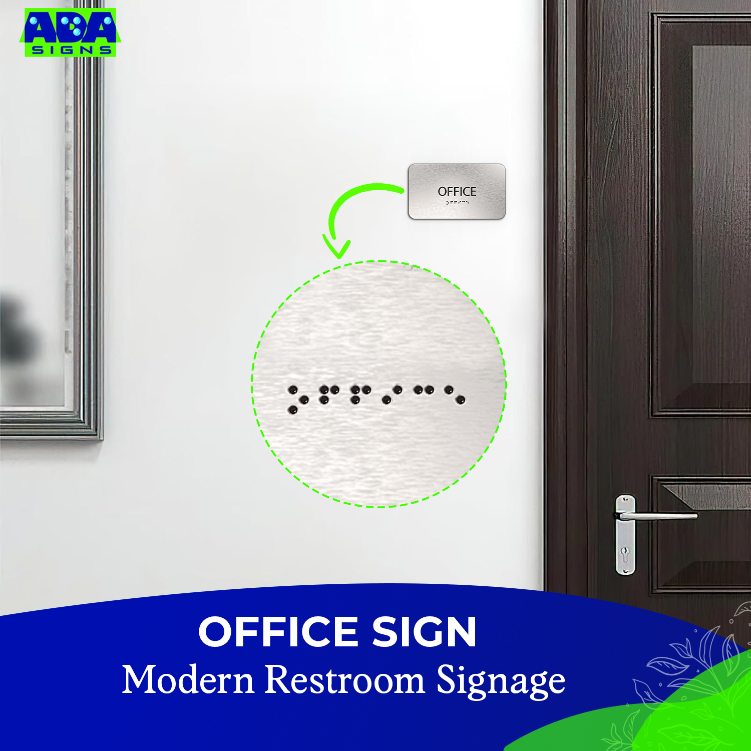 OFFICE Sign for Door - Brushed Silver Aluminum - ADA Compliant