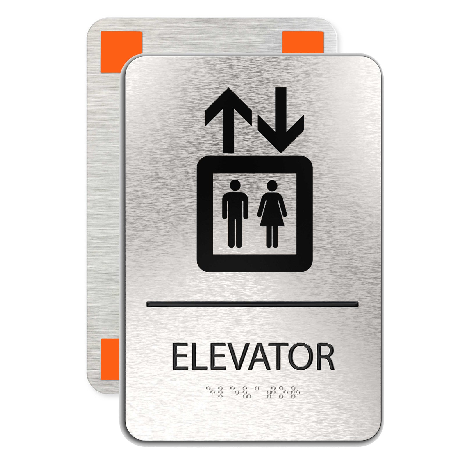 ELEVATOR sign - Brushed Silver Aluminum - ADA Compliant