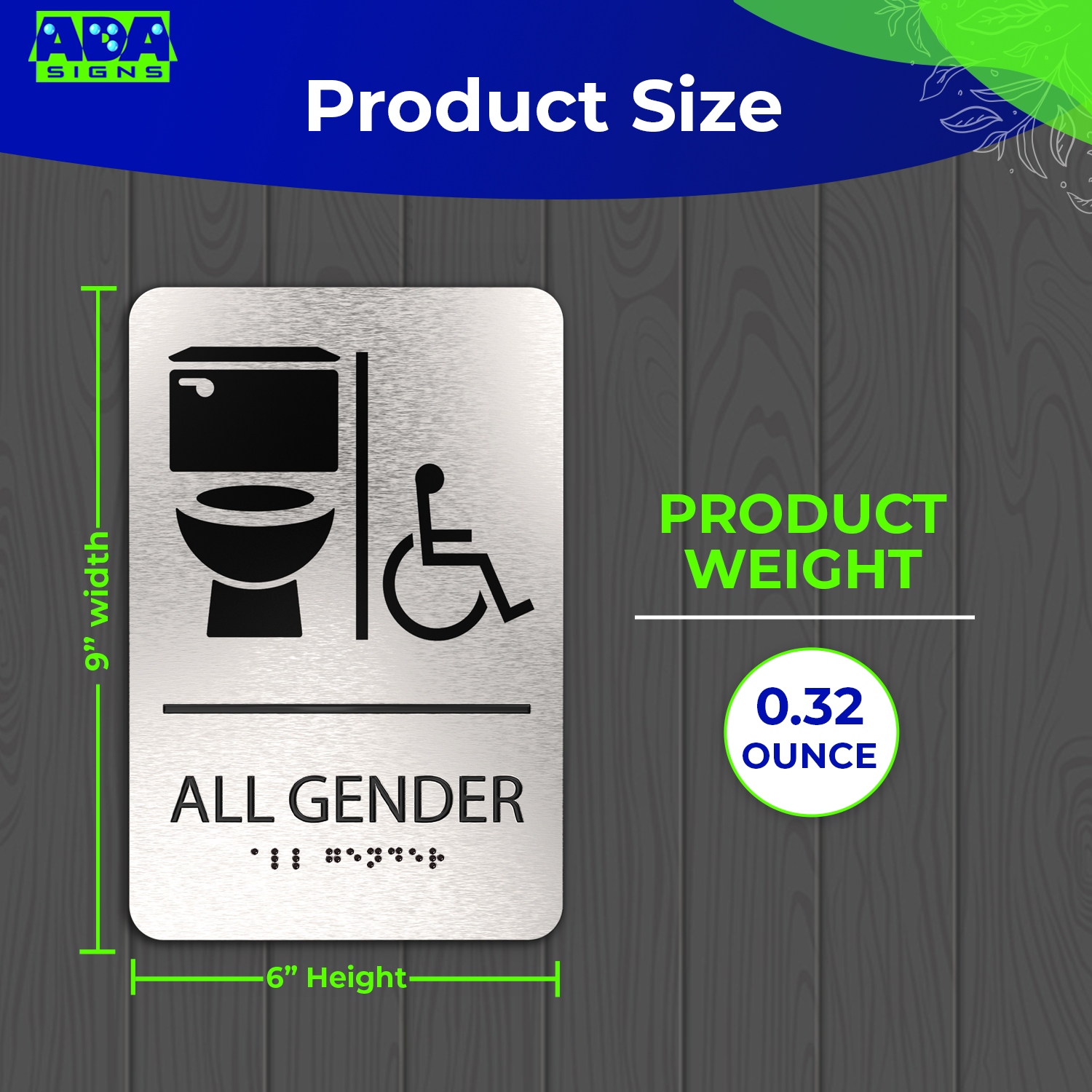 ALL GENDER Restroom Sign with Toilet & Wheelchair Symbols - Brushed Silver Aluminum - ADA Compliant