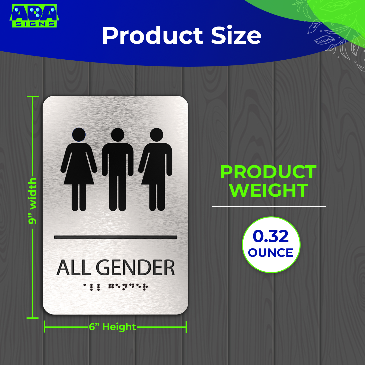 ALL GENDER Restroom Sign with Man, Woman & Blended Symbols, Non Accessible - Brushed Silver Aluminum - ADA Compliant