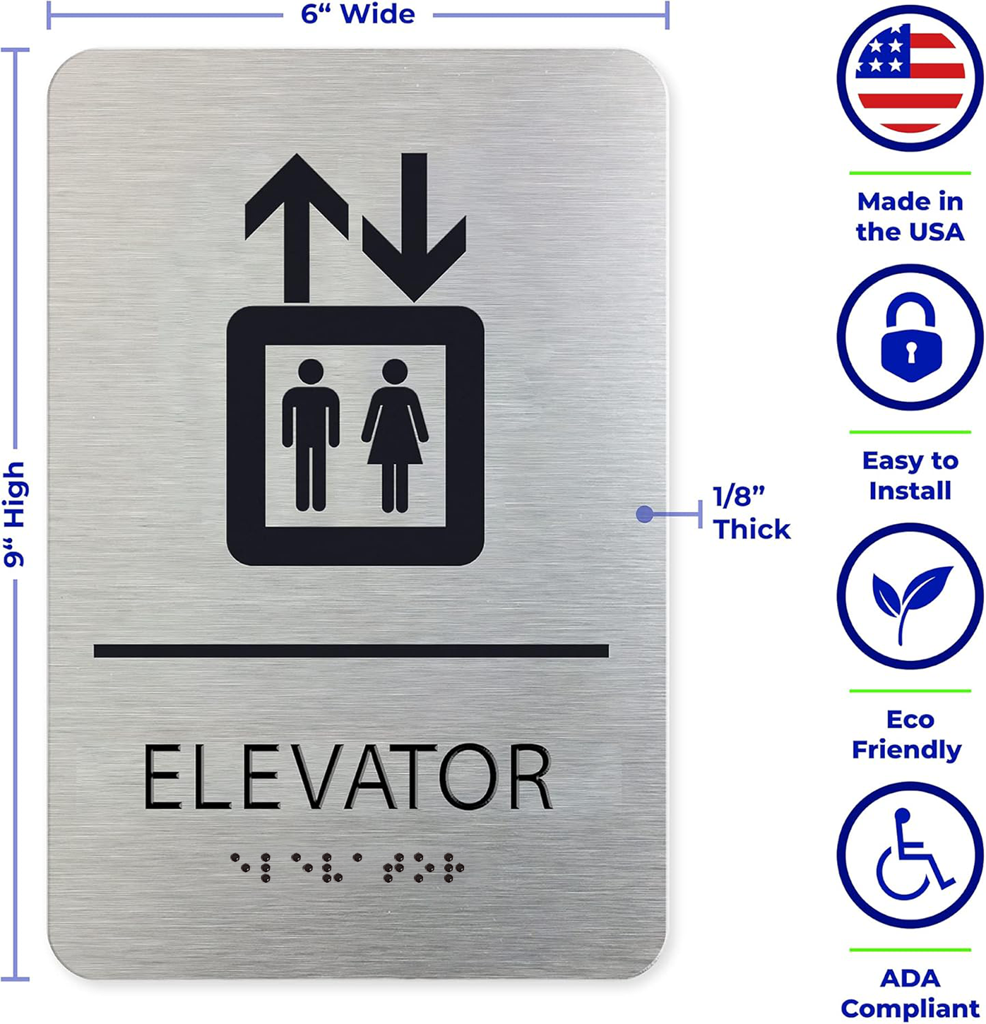 ELEVATOR sign - Brushed Silver Aluminum - ADA Compliant
