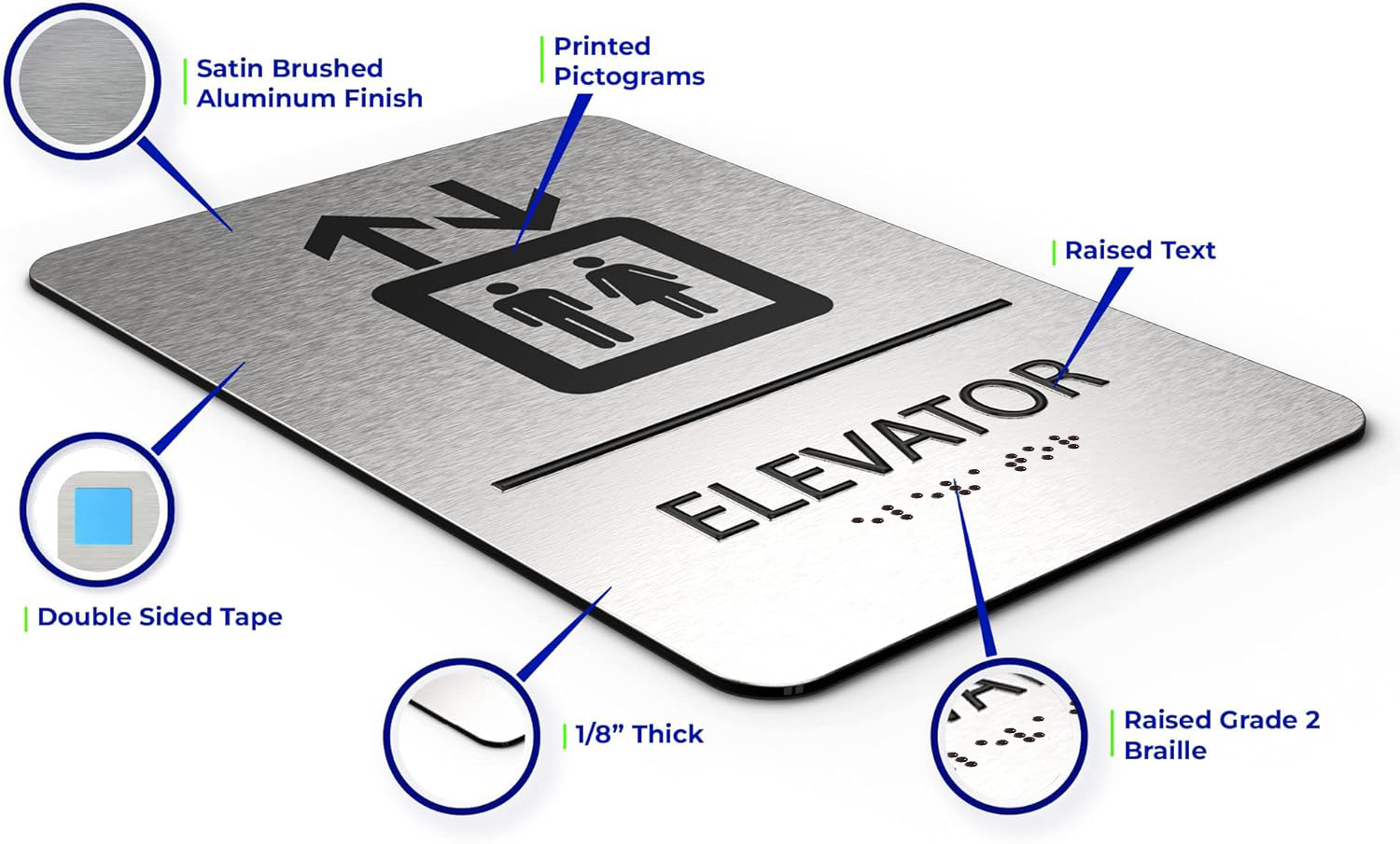 ELEVATOR sign - Brushed Silver Aluminum - ADA Compliant
