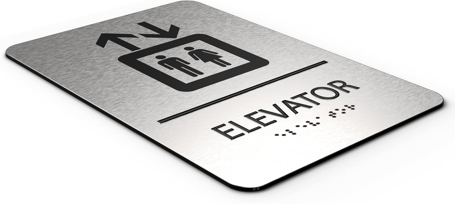 ELEVATOR sign - Brushed Silver Aluminum - ADA Compliant