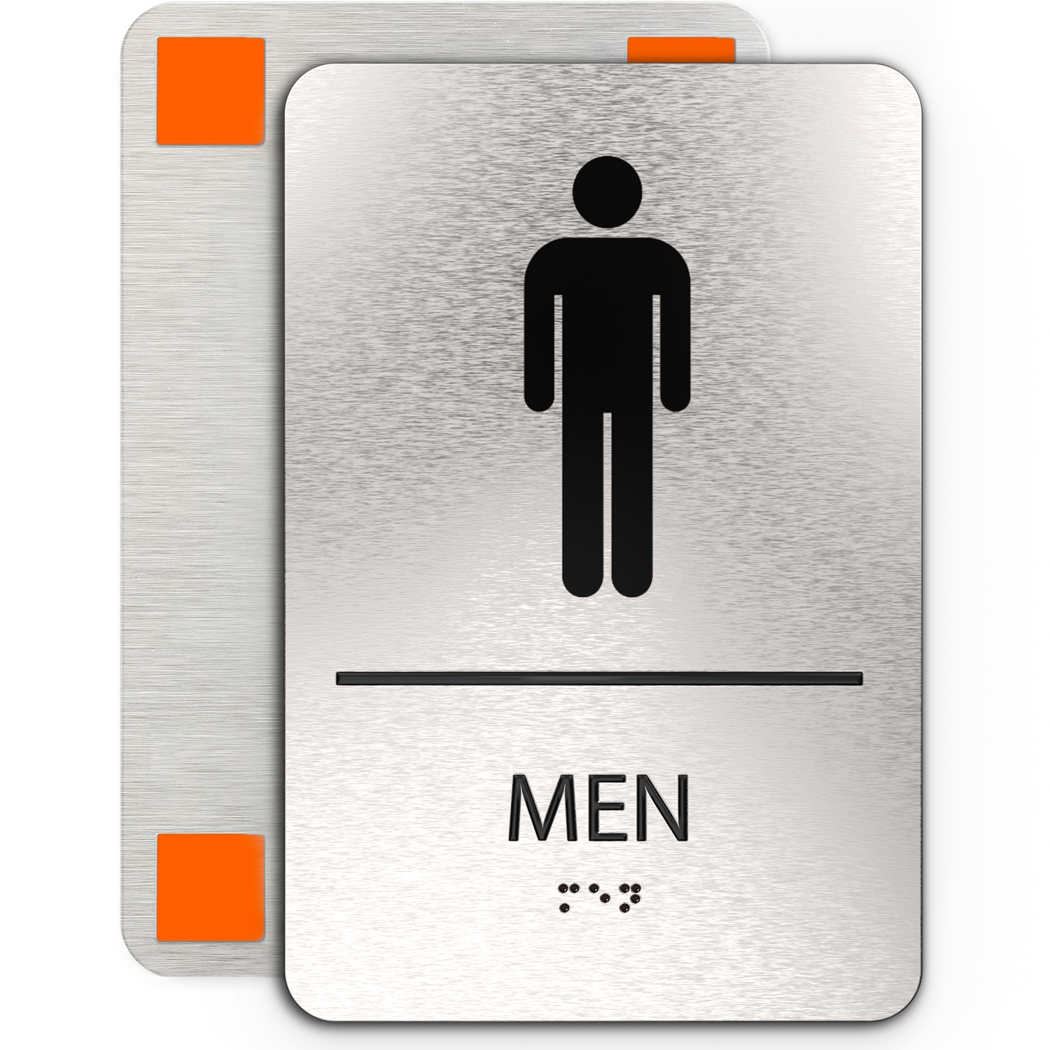 MEN Restroom Sign with Man Symbol, Non Accessible - Brushed Silver Aluminum - ADA Compliant