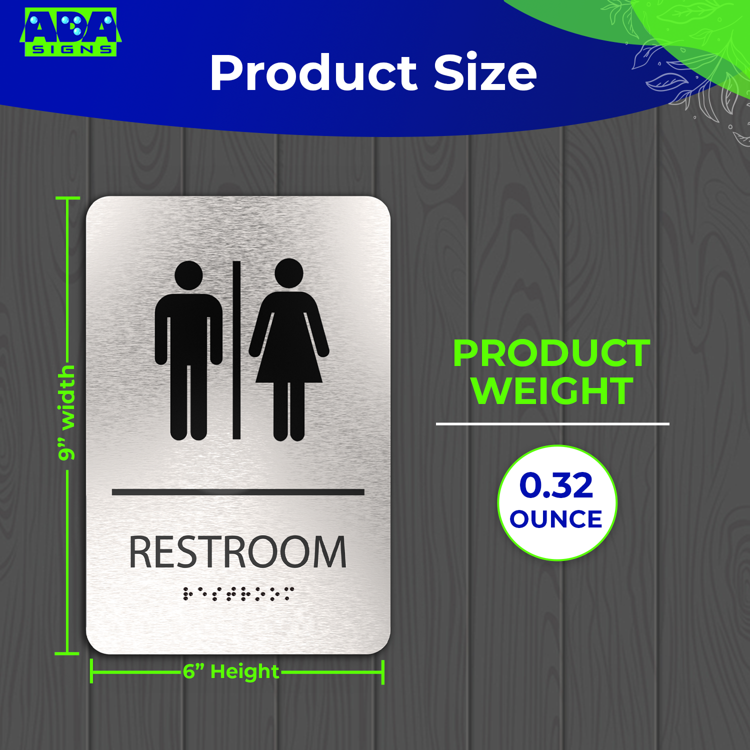 UNISEX Restroom Sign with Man & Woman Symbols, Non Accessible - Brushed Silver Aluminum - ADA Compliant