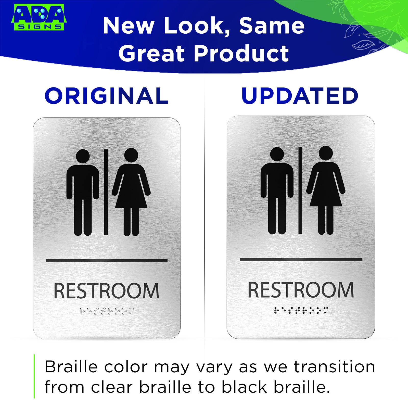 UNISEX Restroom Sign with Man & Woman Symbols, Non Accessible - Brushed Silver Aluminum - ADA Compliant