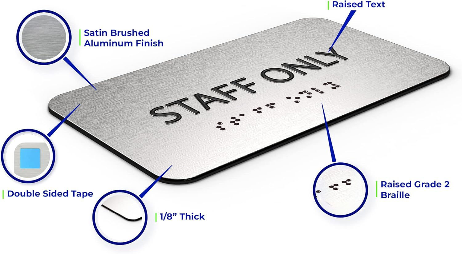 STAFF ONLY Sign - Brushed Silver Aluminum - ADA Compliant