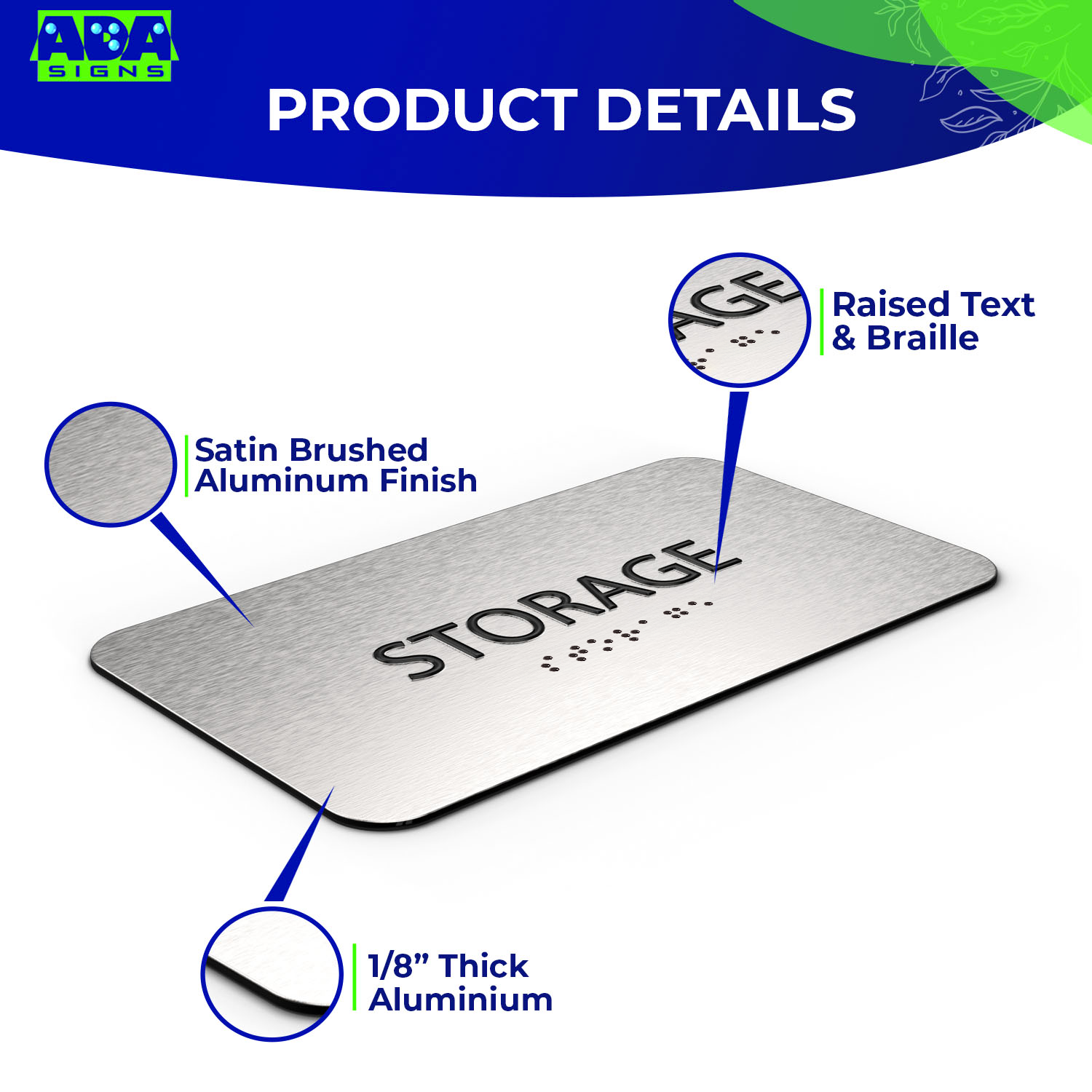 STORAGE Sign - Brushed Silver Aluminum - ADA Compliant