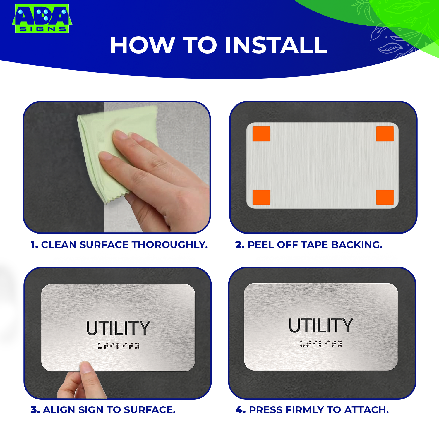 UTILITY CLOSET Sign, - Brushed Silver Aluminum - ADA Compliant