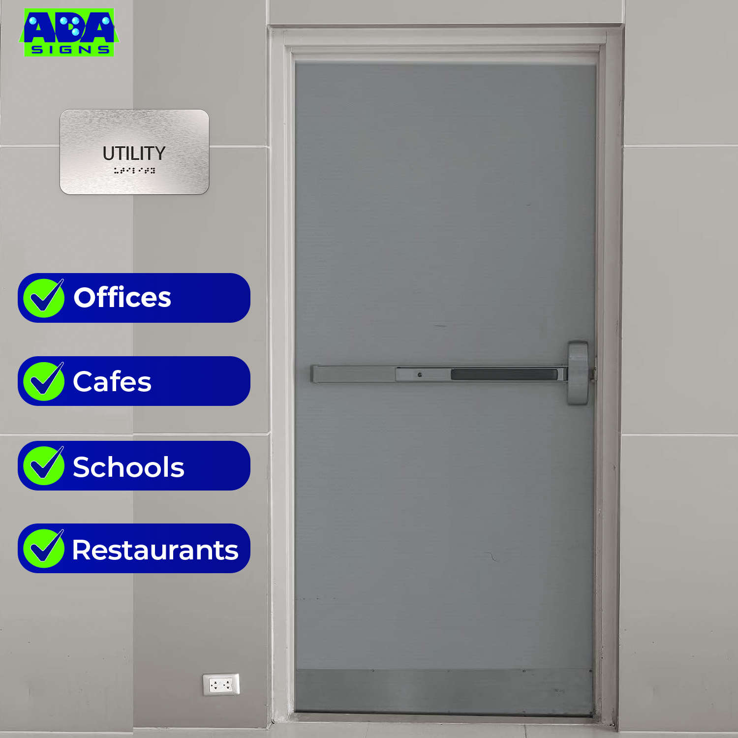 UTILITY CLOSET Sign, - Brushed Silver Aluminum - ADA Compliant