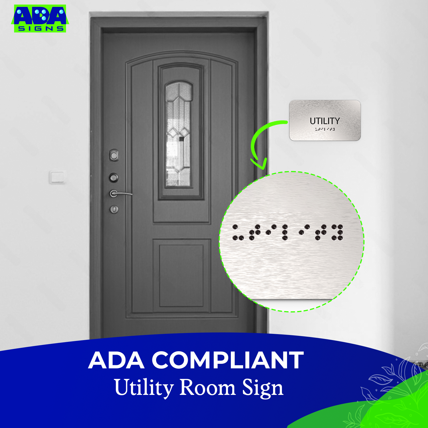 UTILITY CLOSET Sign, - Brushed Silver Aluminum - ADA Compliant