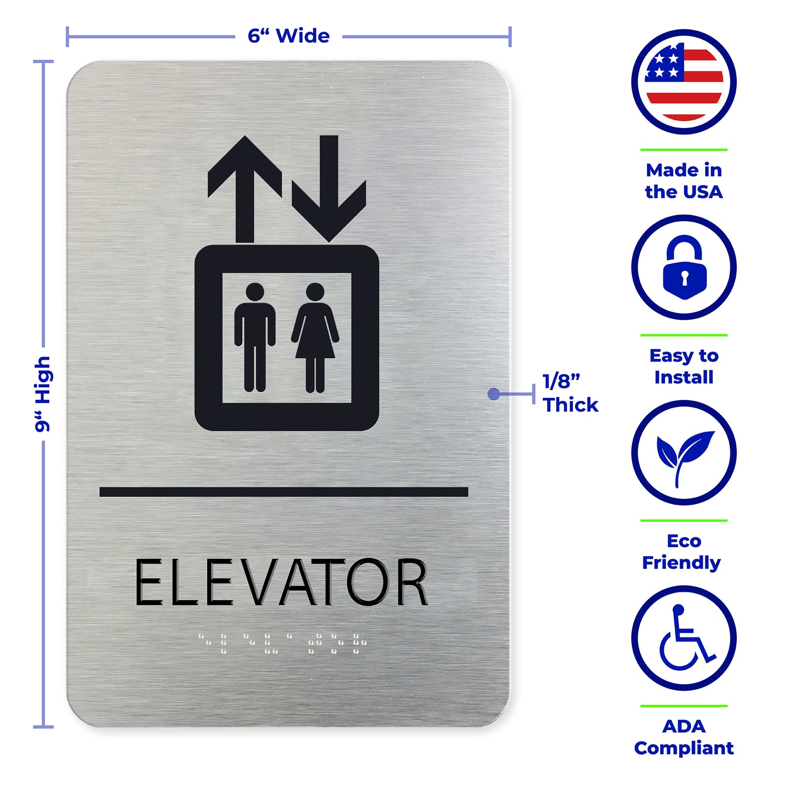 ELEVATOR sign - Brushed Silver Aluminum - ADA Compliant