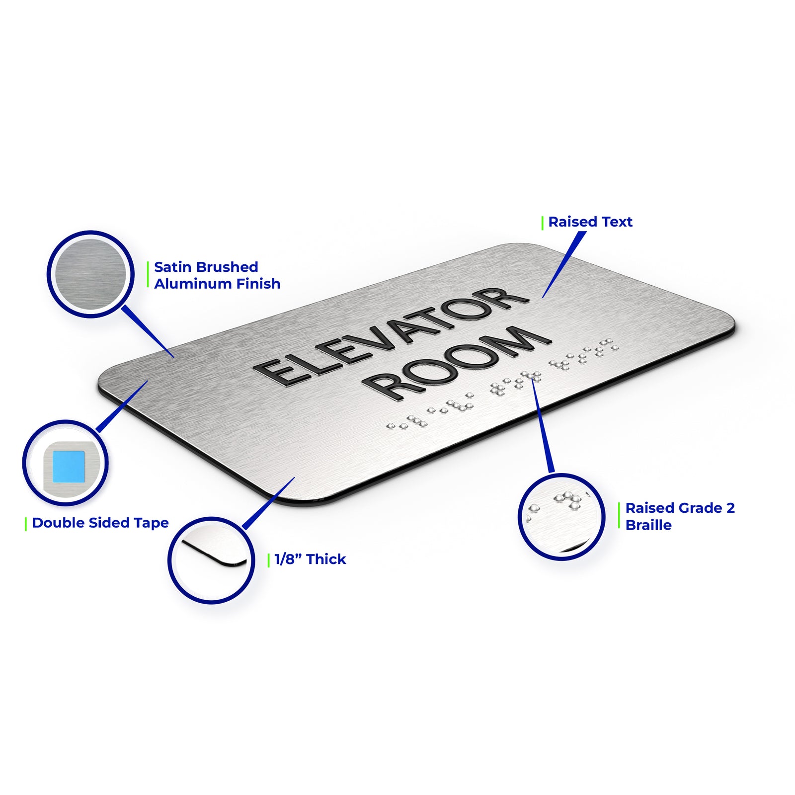 ELEVATOR ROOM Sign - Brushed Silver Aluminum - ADA Compliant