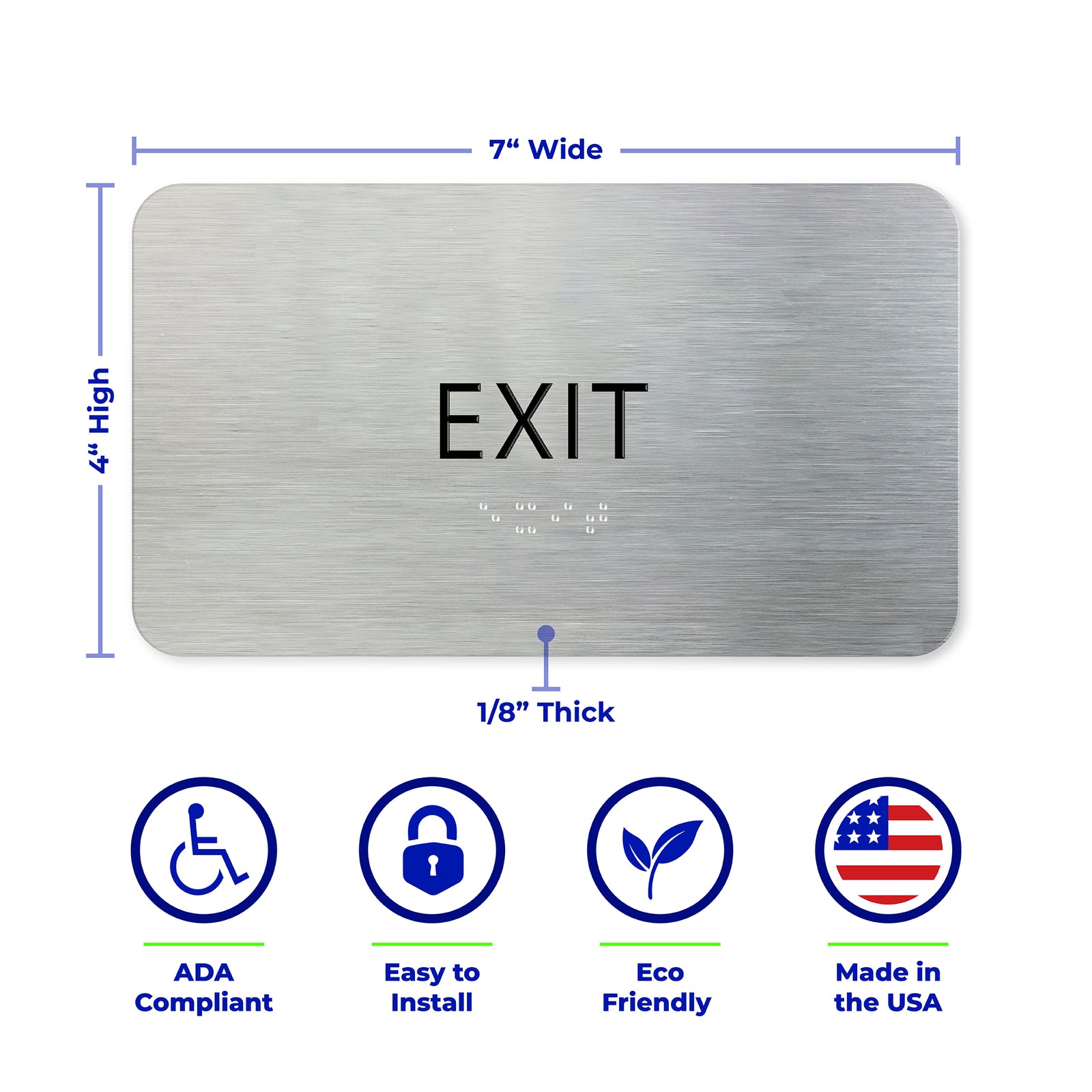 EXIT Sign - Brushed Silver Aluminum - ADA Compliant