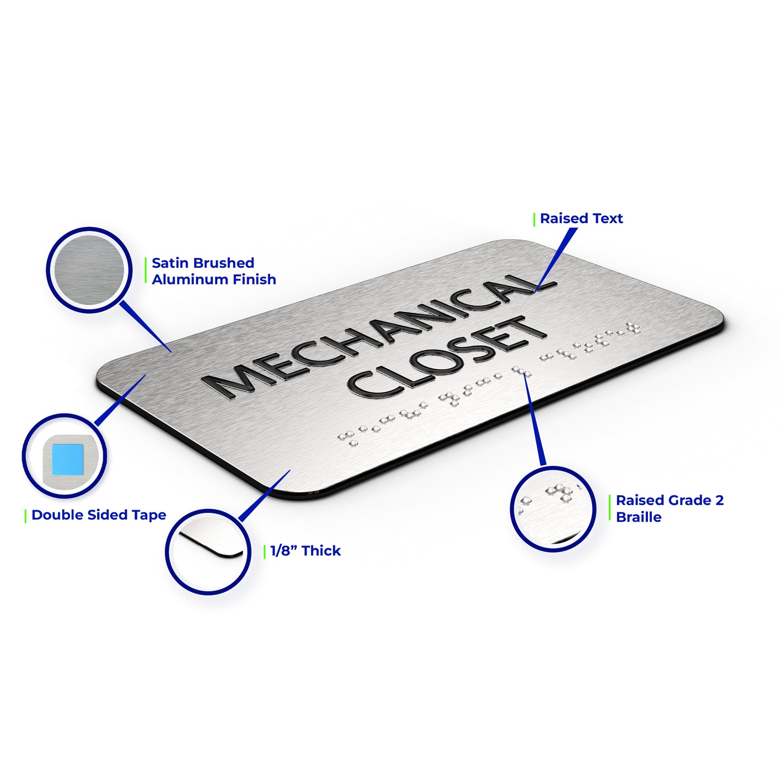 MECHANICAL CLOSET Sign  - Brushed Silver Aluminum - ADA Compliant