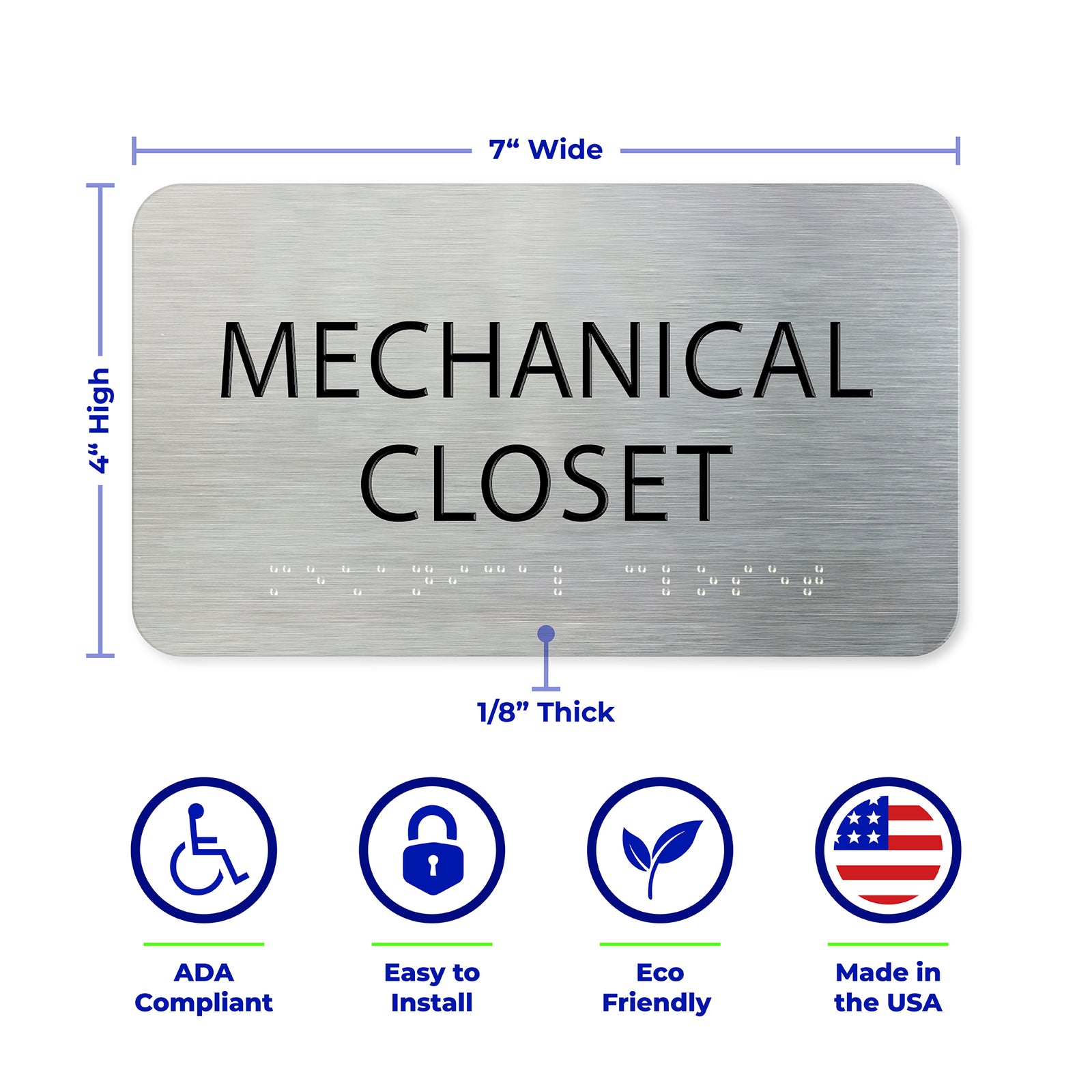MECHANICAL CLOSET Sign  - Brushed Silver Aluminum - ADA Compliant