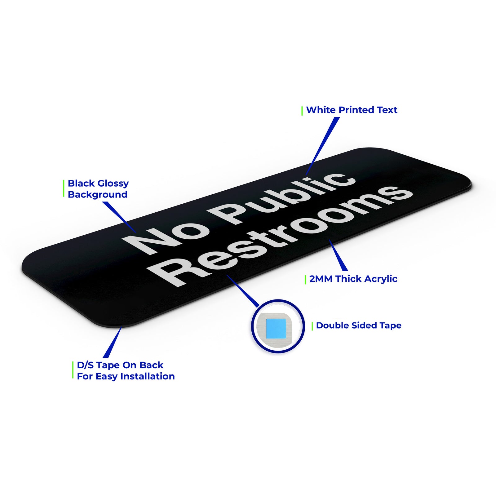 No Public Restrooms Sign - Black Acrylic - SET OF 3