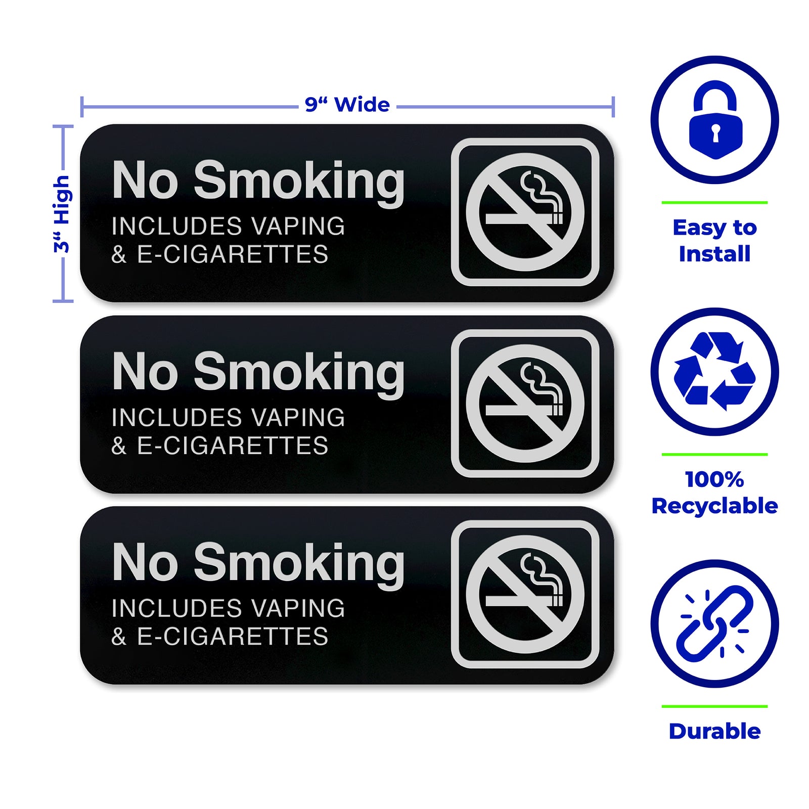 NO SMOKING VAPING & E-CIGARETTES -  Black Acrylic - SET OF 3