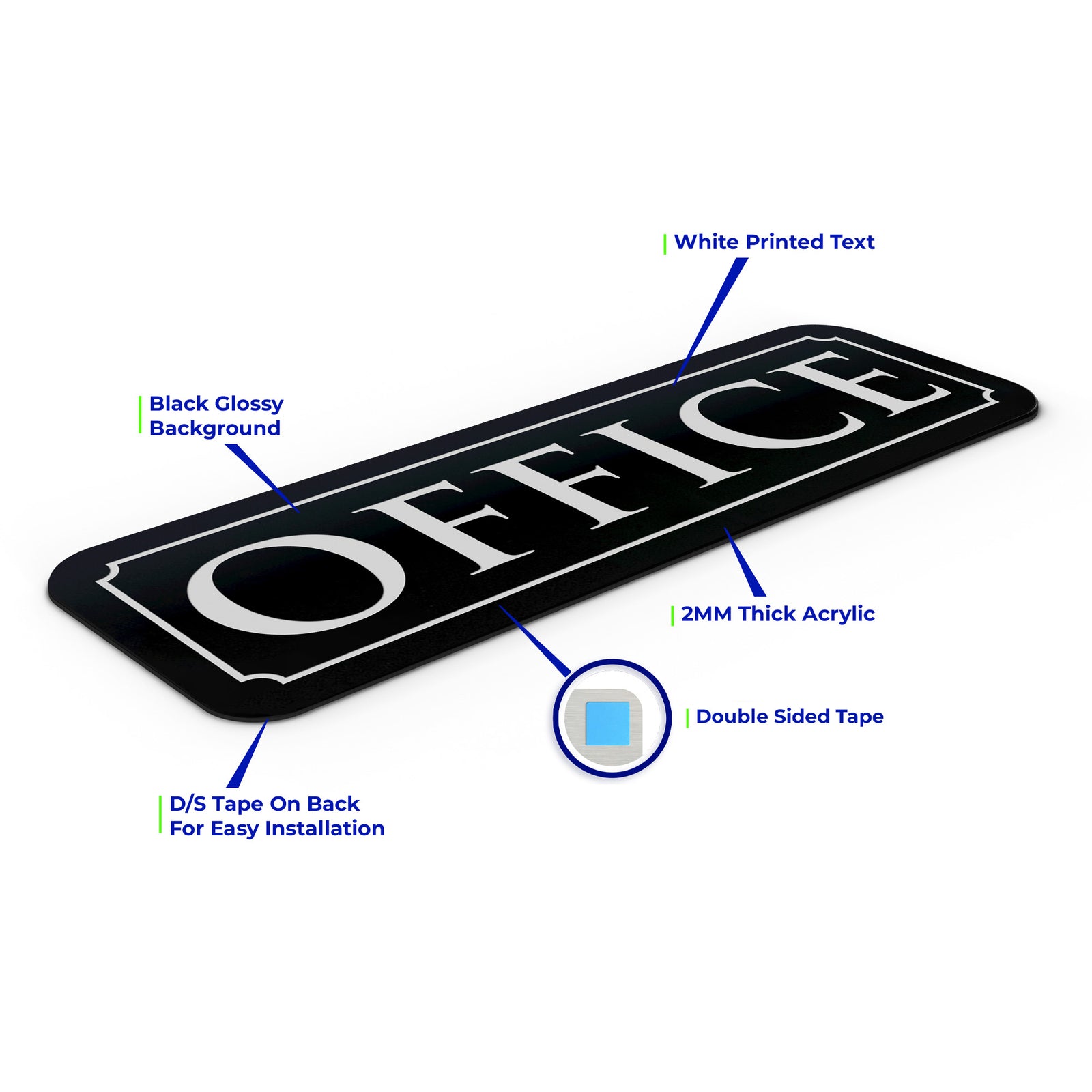 Office Door Sign - Black Acrylic - SET OF 3