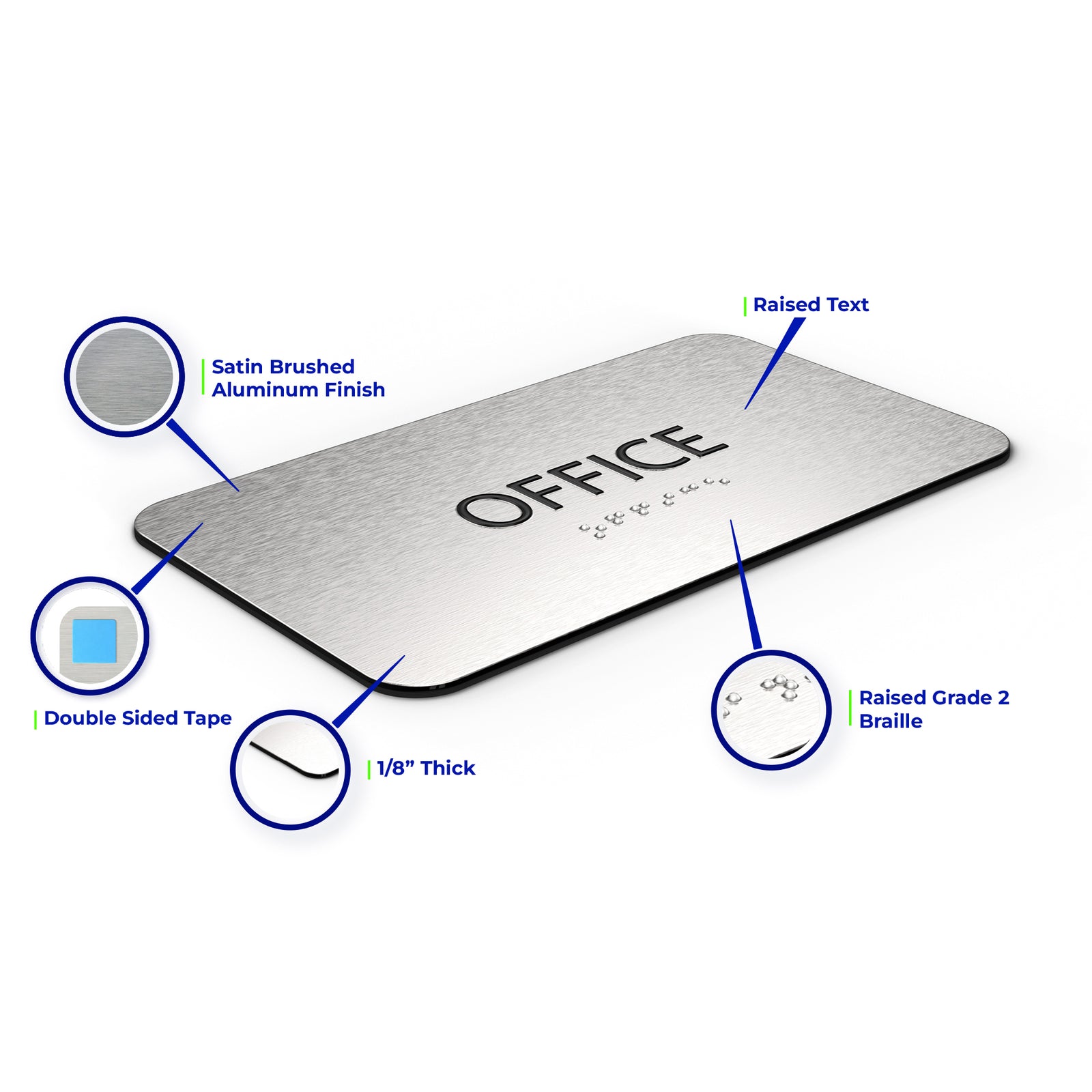 OFFICE Sign for Door - Brushed Silver Aluminum - ADA Compliant