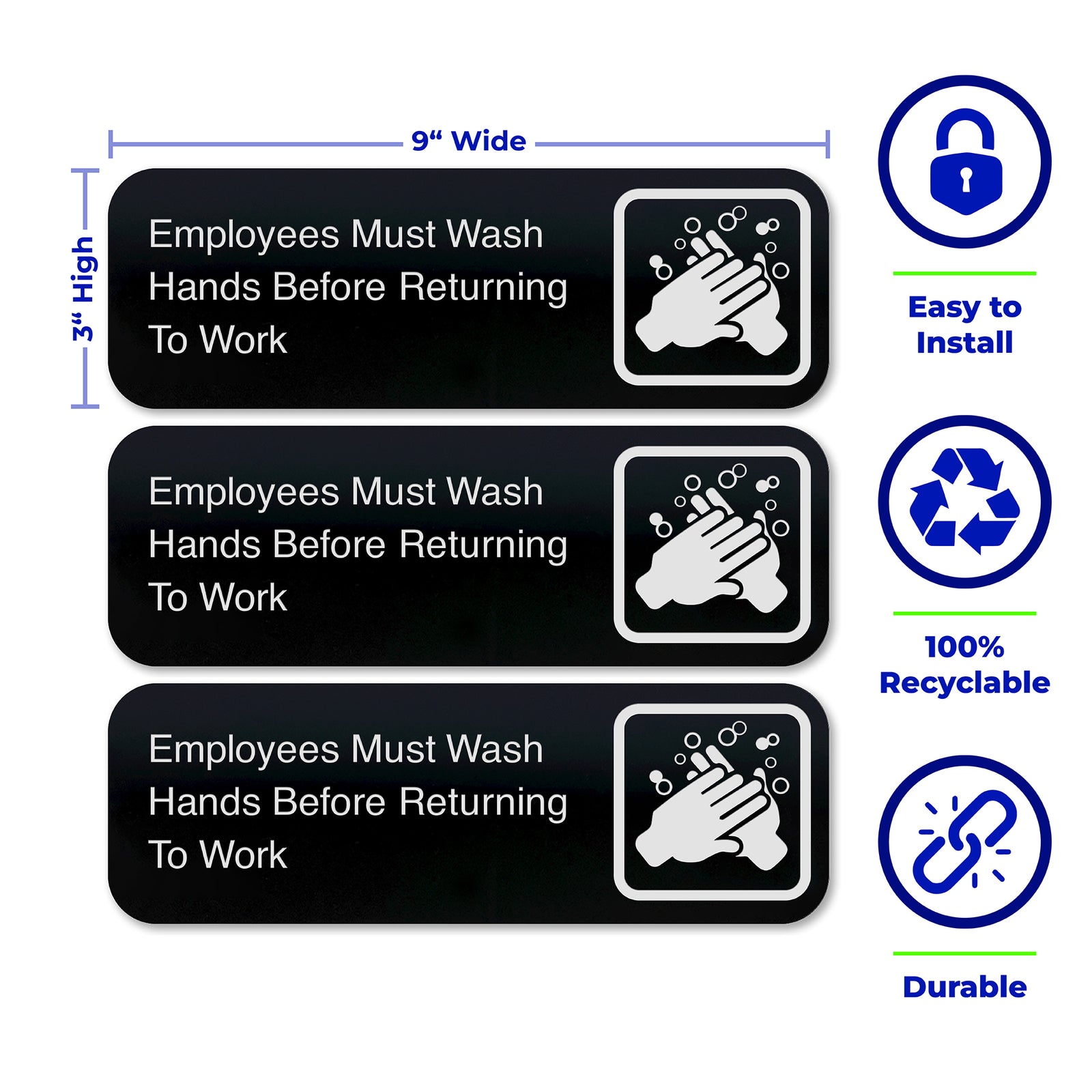 EMPLOYEES MUST WASH HANDS BEFORE RETURNING TO WORK - Black Acrylic - SET OF 3