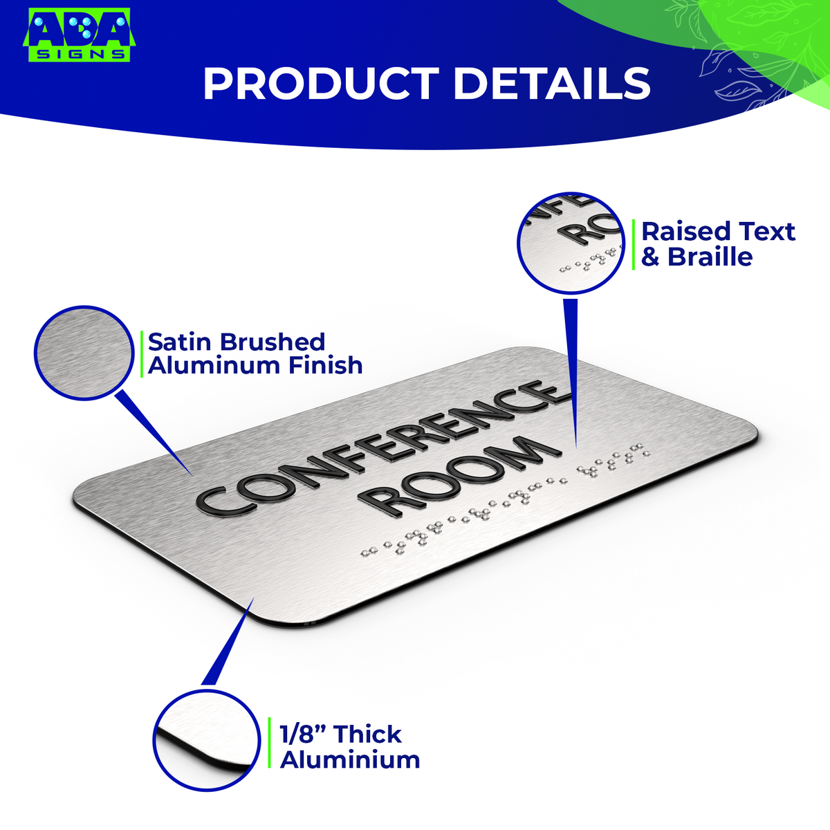 CONFERENCE ROOM Sign - Brushed Silver Aluminum - ADA Compliant