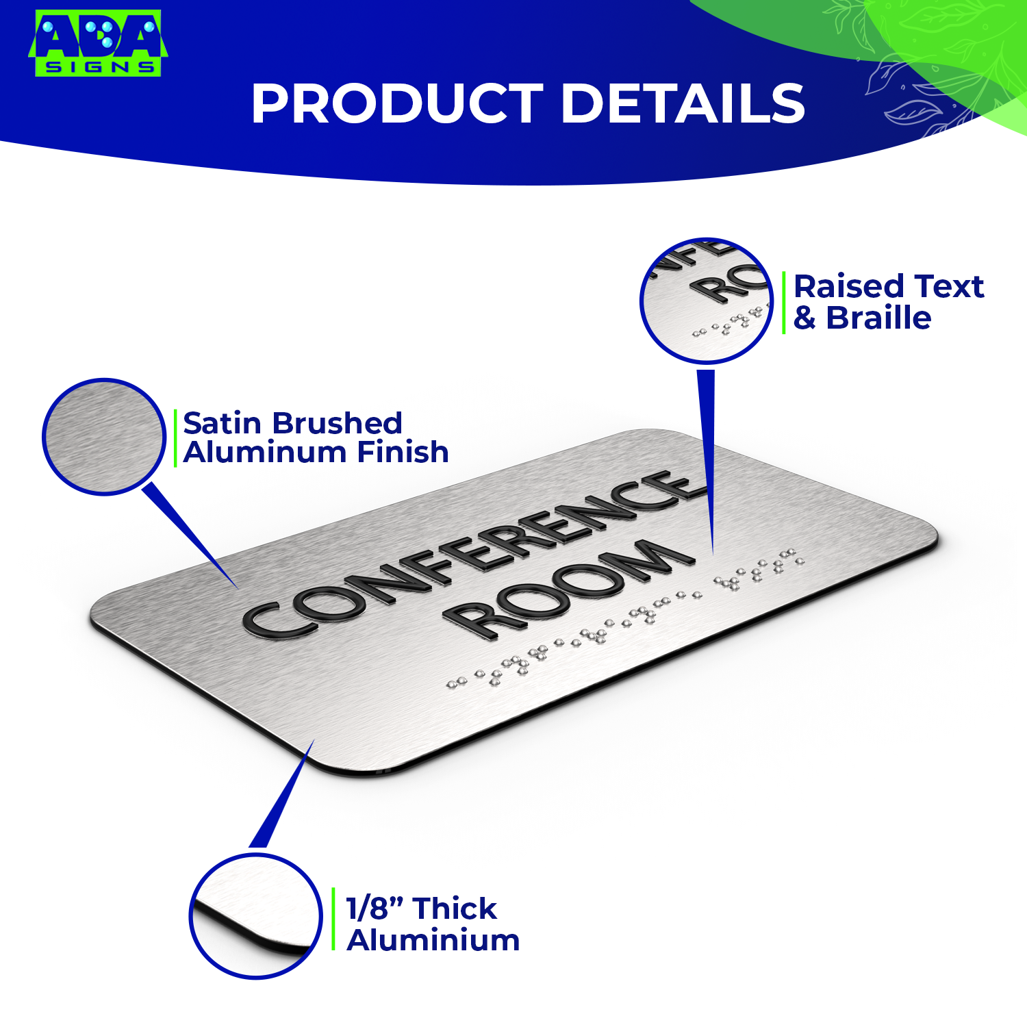 CONFERENCE ROOM Sign - Brushed Silver Aluminum - ADA Compliant