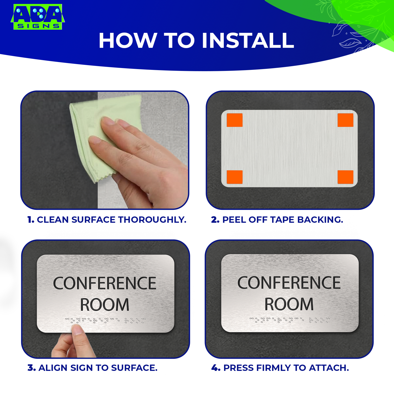 CONFERENCE ROOM Sign - Brushed Silver Aluminum - ADA Compliant